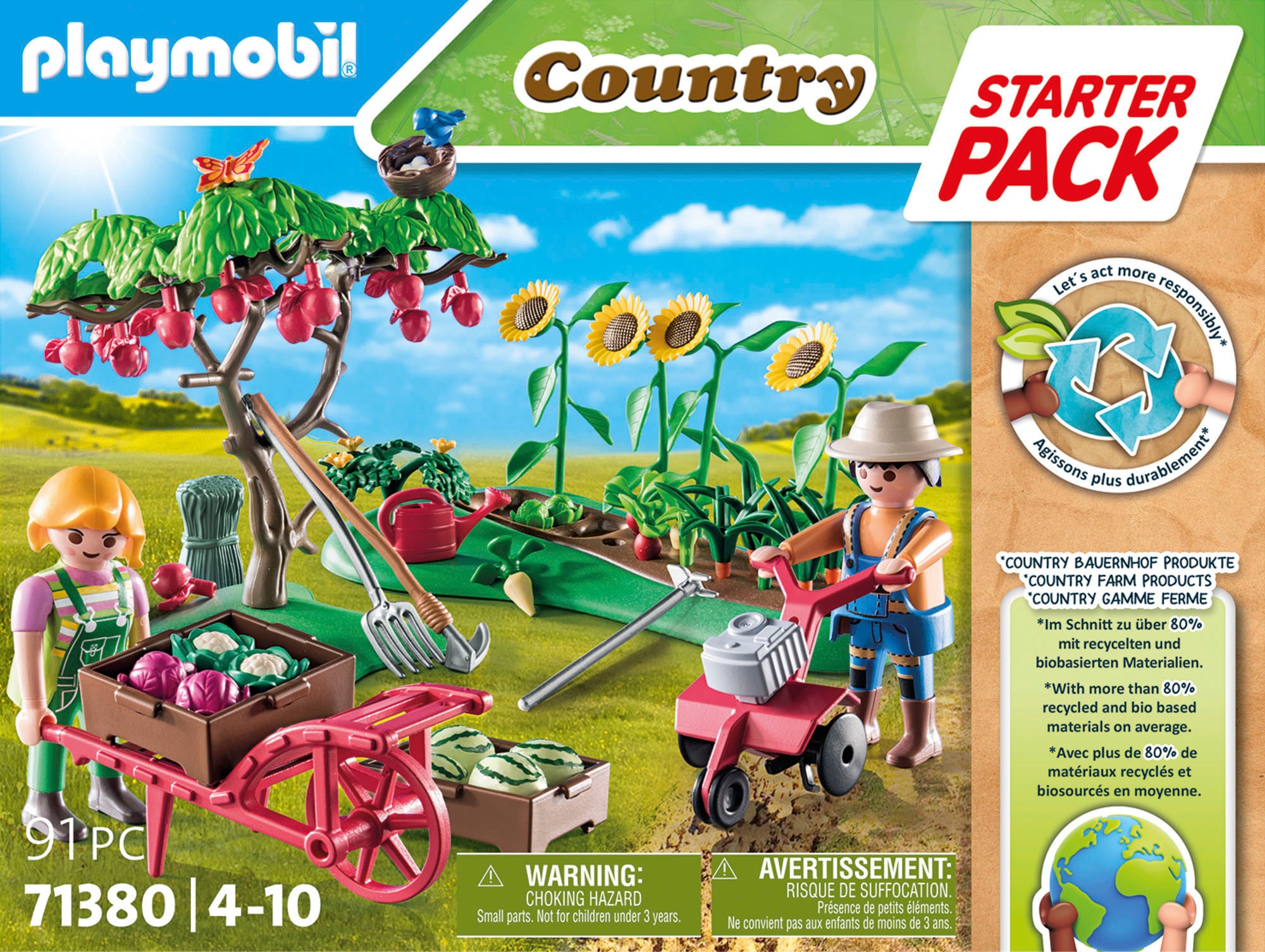 Playmobil® Konstruktions-Spielset »Starter Pack, Bauernhof Gemüsegarten (71380), Country«, (91 St.), teilweise aus recyceltem Material