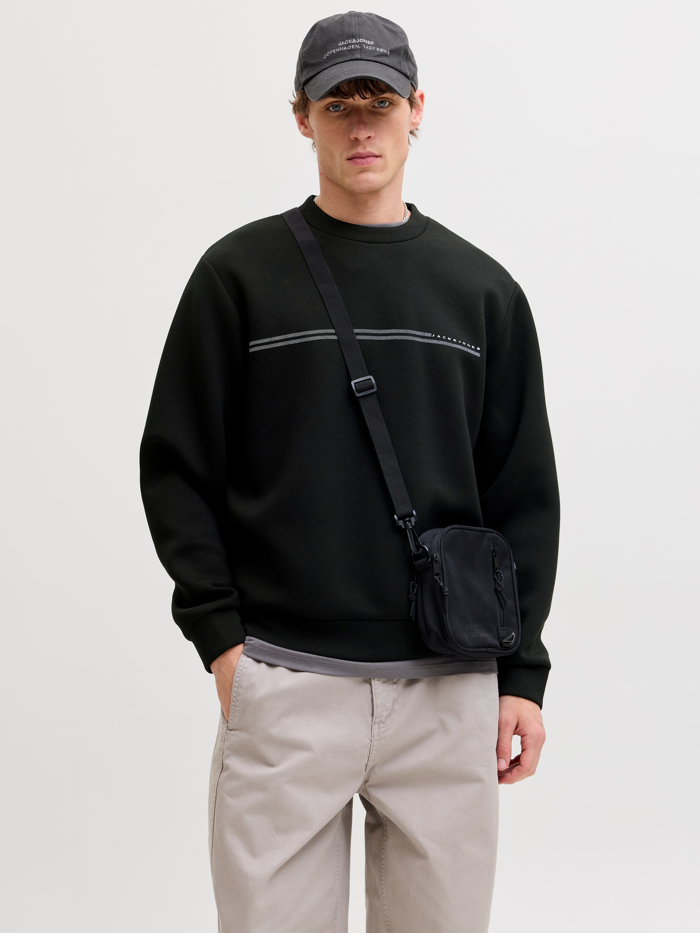Jack & Jones Sweatshirt "Jcofusion Scuba Sweat Crew Neck Sn", Materialmix, Relaxed Fit