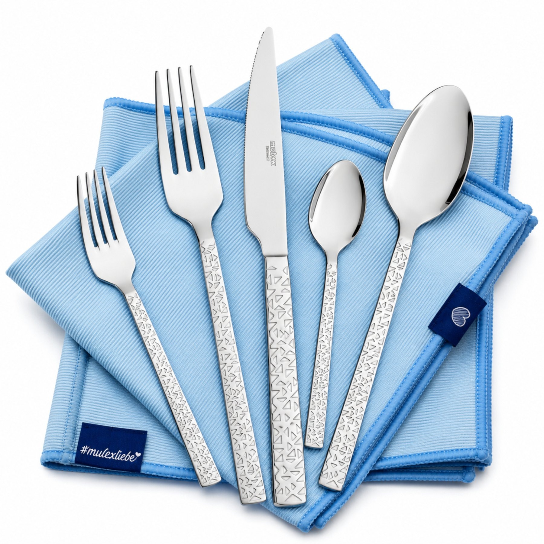 Mulex Besteck-Set "Siena, Besteckset mit 3 Multifunktionstüchern" Kratzfestes Besteck mit edlem Design und angenehmer Haptik