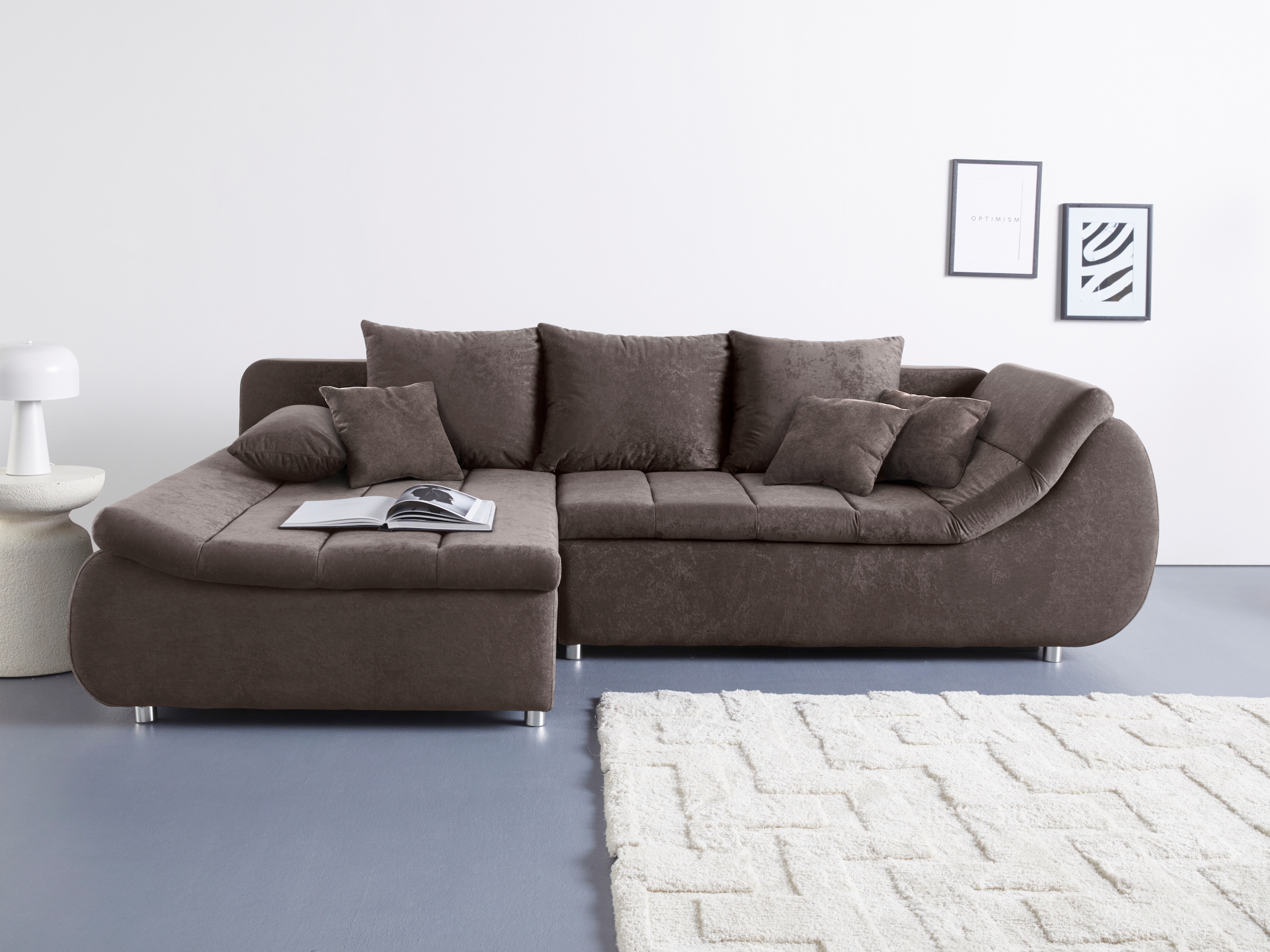 Ecksofa HOME AFFAIRE "Imola, elegant und modern, aktuelle Steppung im Sitz, bequem, L-Form", blau (anthrzit), B:271cm H:90cm T:104cm, Sofas, Ecksofa, frei im Raum stellbar, wahlweise mit Bettfunktion und Bettkasten 4