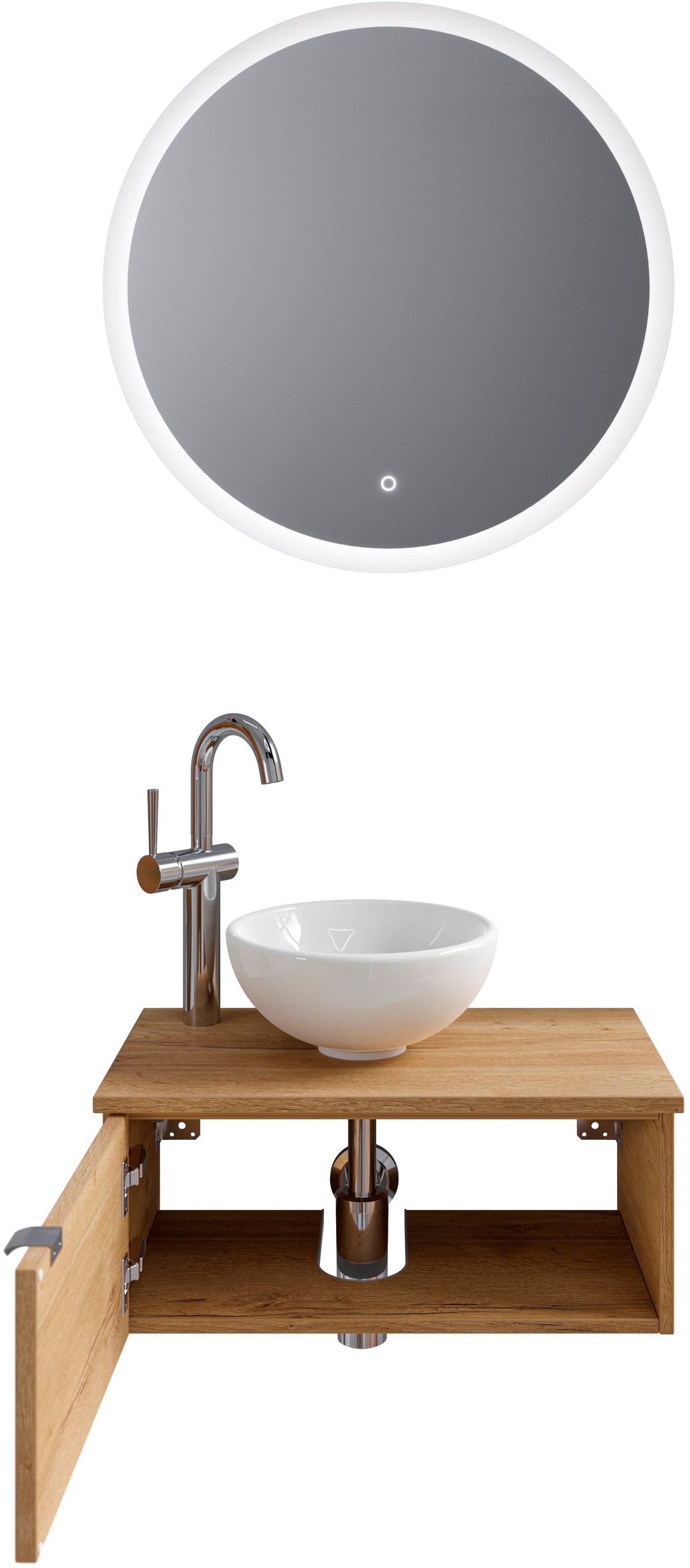Saphir Badmöbel-Set »Serie 6915«, (4 St.), Gäste-Bad, 70 cm breit, mit LED-Spiegel, offenem Fach und 1 Tür