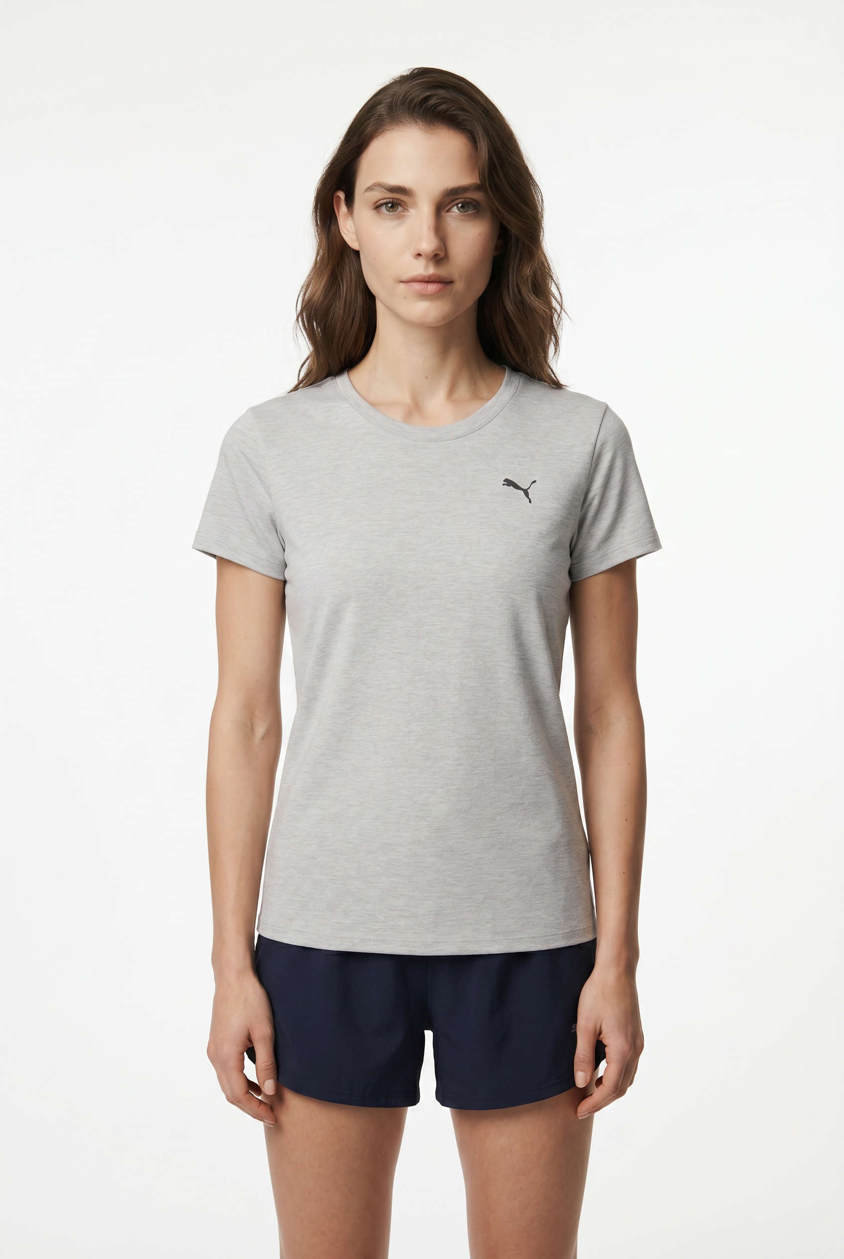 PUMA Trainingsshirt »W TAD ESSENTIAL HEATHER TEE« mit kleinem Logo auf der Brust, Kurzarm, in normaler Länge