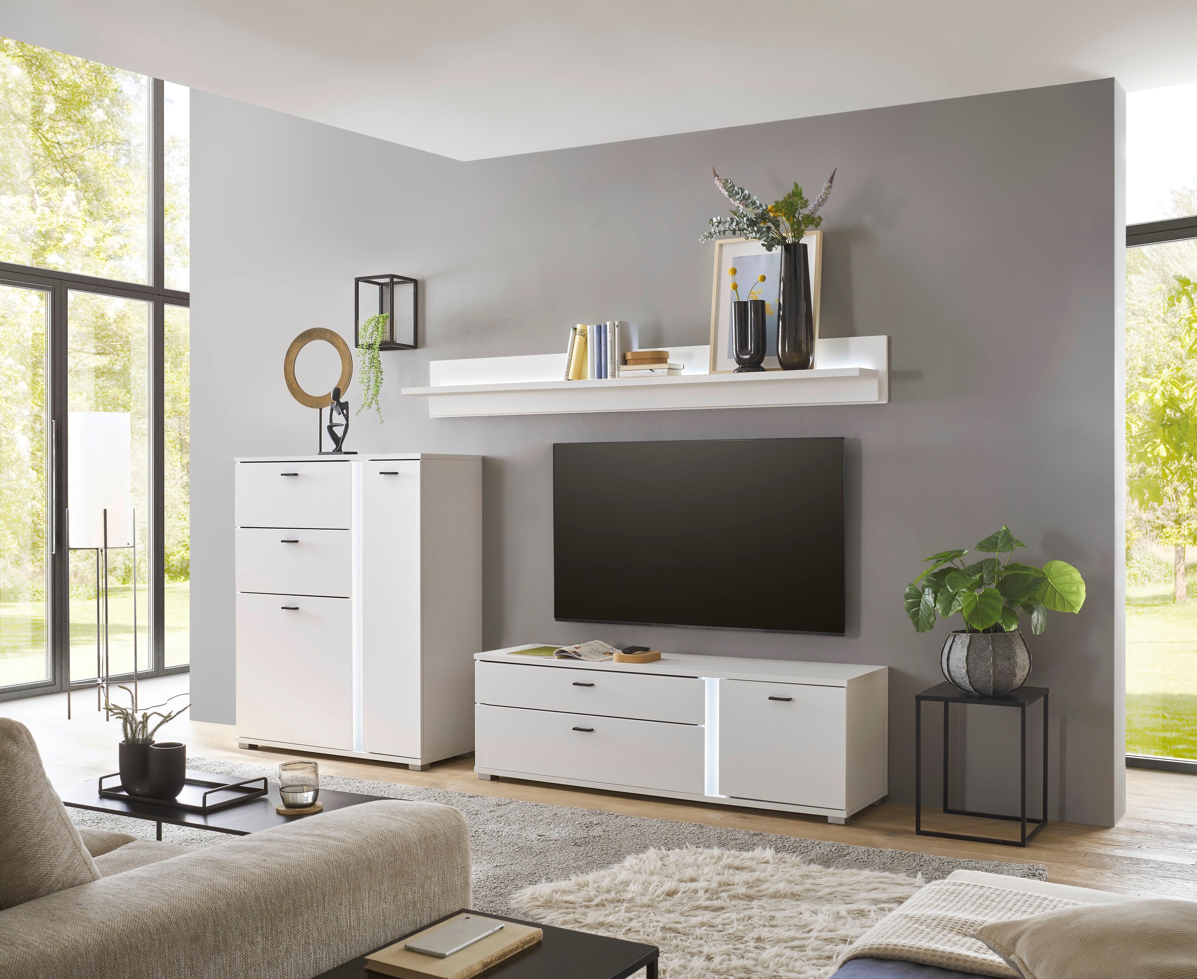 INOSIGN Highboard »LONG ISLAND«, (1 St.), in moderner Trendfarbe,inklusive senkrechter Beleuchtung,Breite 100 cm
