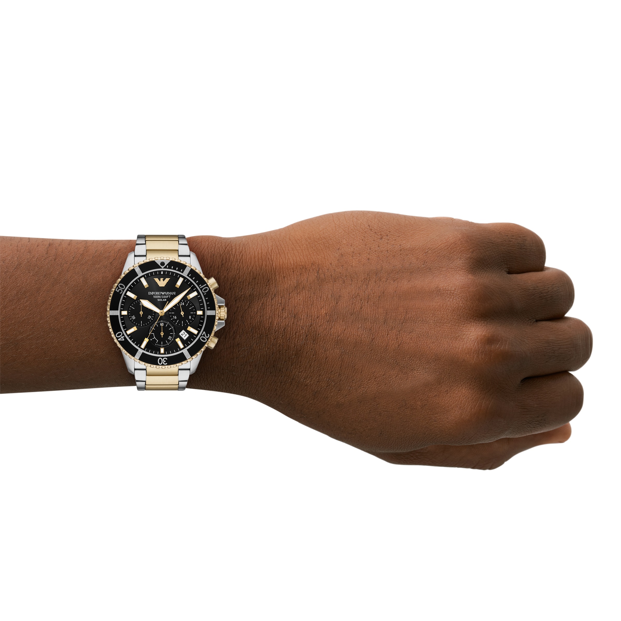 Emporio Armani Chronograph Armbanduhr, Solar, Herrenuhr, Edelstahlarmband, analog, Tag