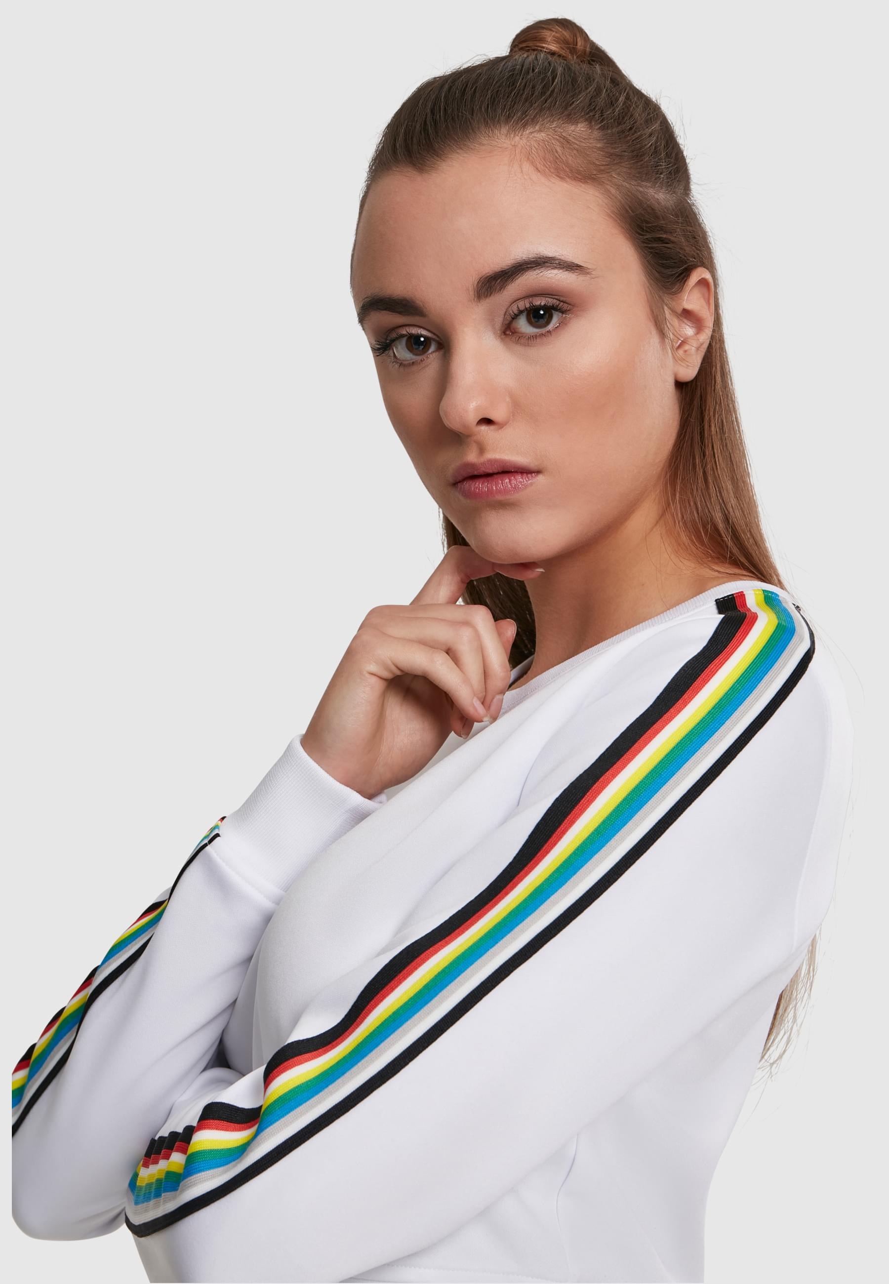 URBAN CLASSICS Sweatshirt »Urban Classics Damen Ladies Multicolor Taped Sleeve Crewneck«, (1 tlg.)