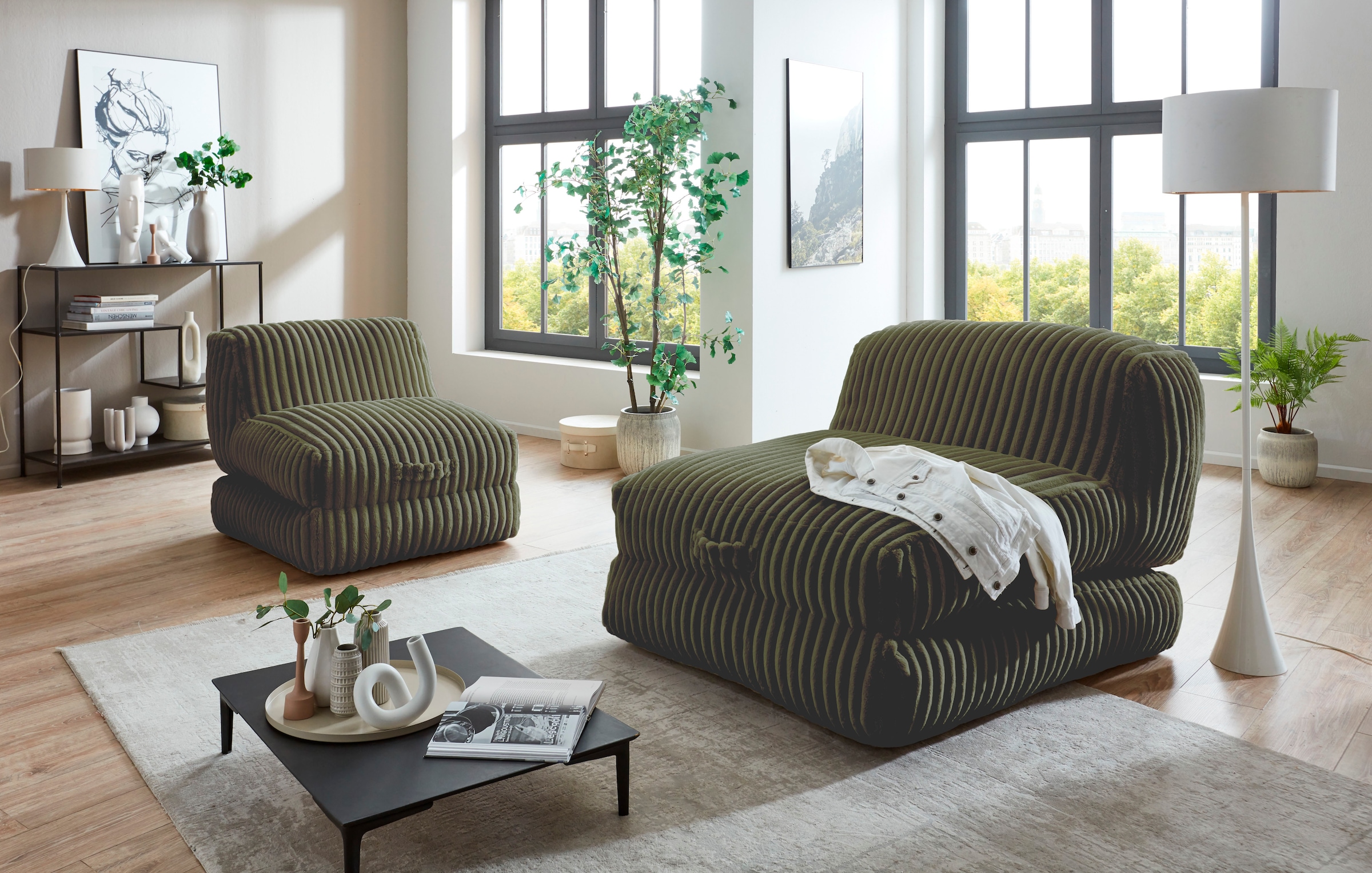 Home affaire XXL-Sessel "Pia" Loungesessel in Megacord, 2 Größen, Schlaffunktion und Pouf-Funktion