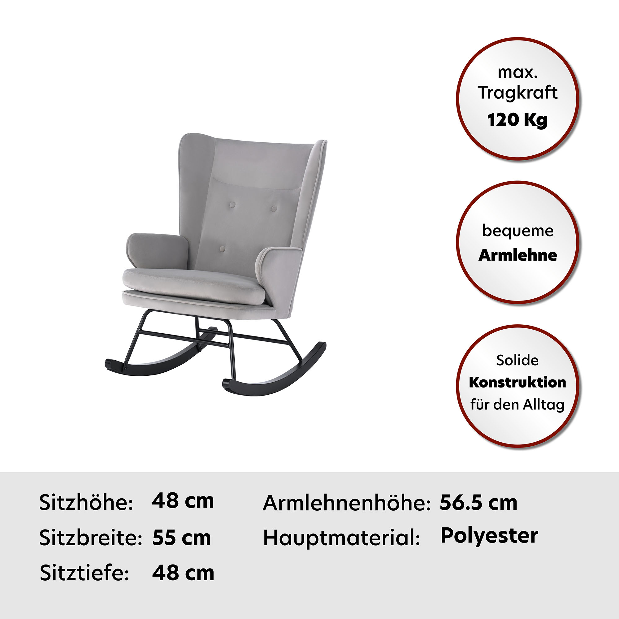 Thumbnail - Kayoom Schaukelstuhl "Melorie 125, Metallgestell mit Kufen aus Holz" () 1 Stk.Schaukelstuhl, Zierknöpfe, Metallgestell m...