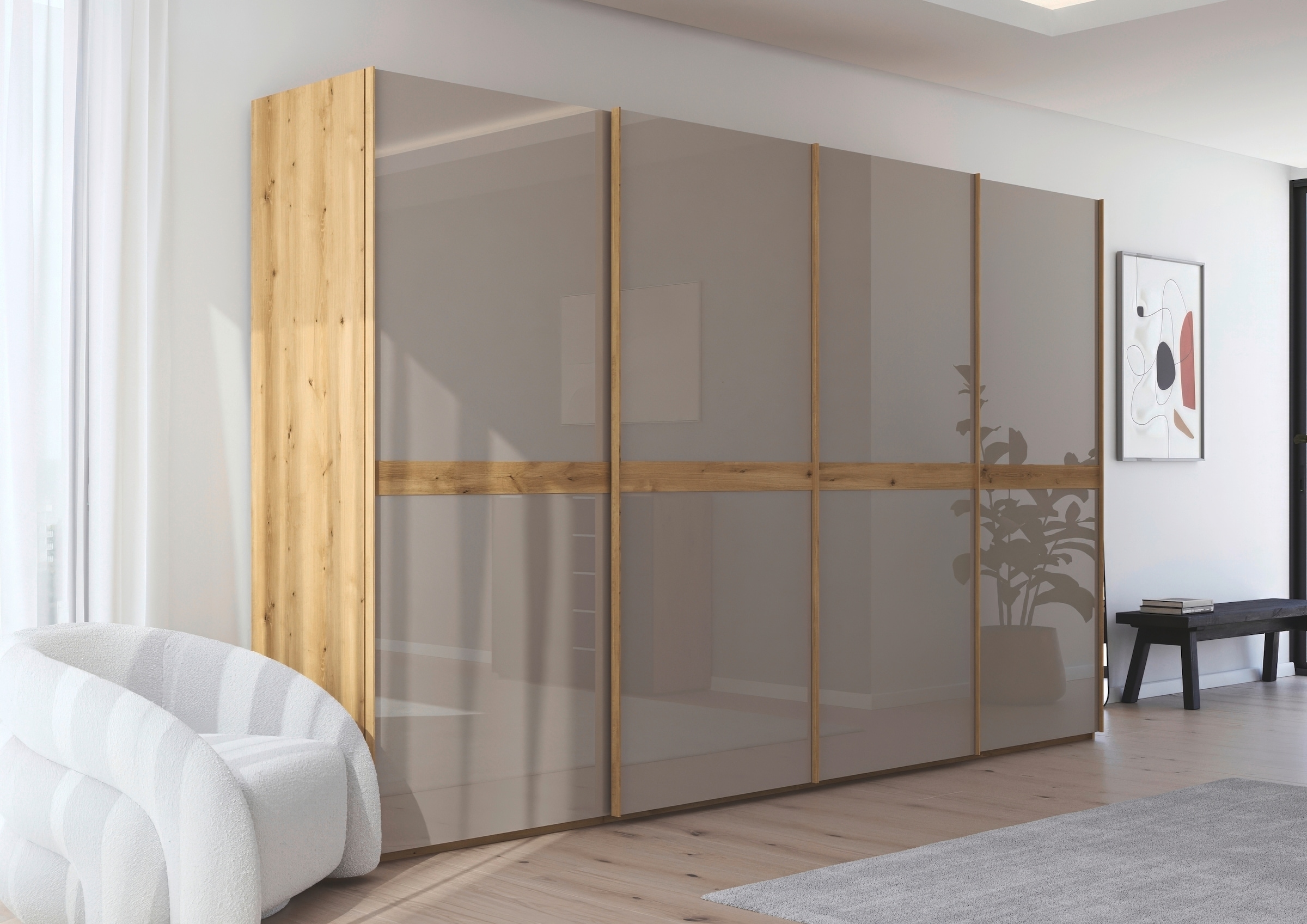 rauch Schwebetürenschrank »Kleiderschrank Schrank Garderobe Schlafzimmerschrank SCALE-LINE«, edle Optik mit Bauchbinde in Korpusfarbe mit Glasfront MADE IN GERMANY
