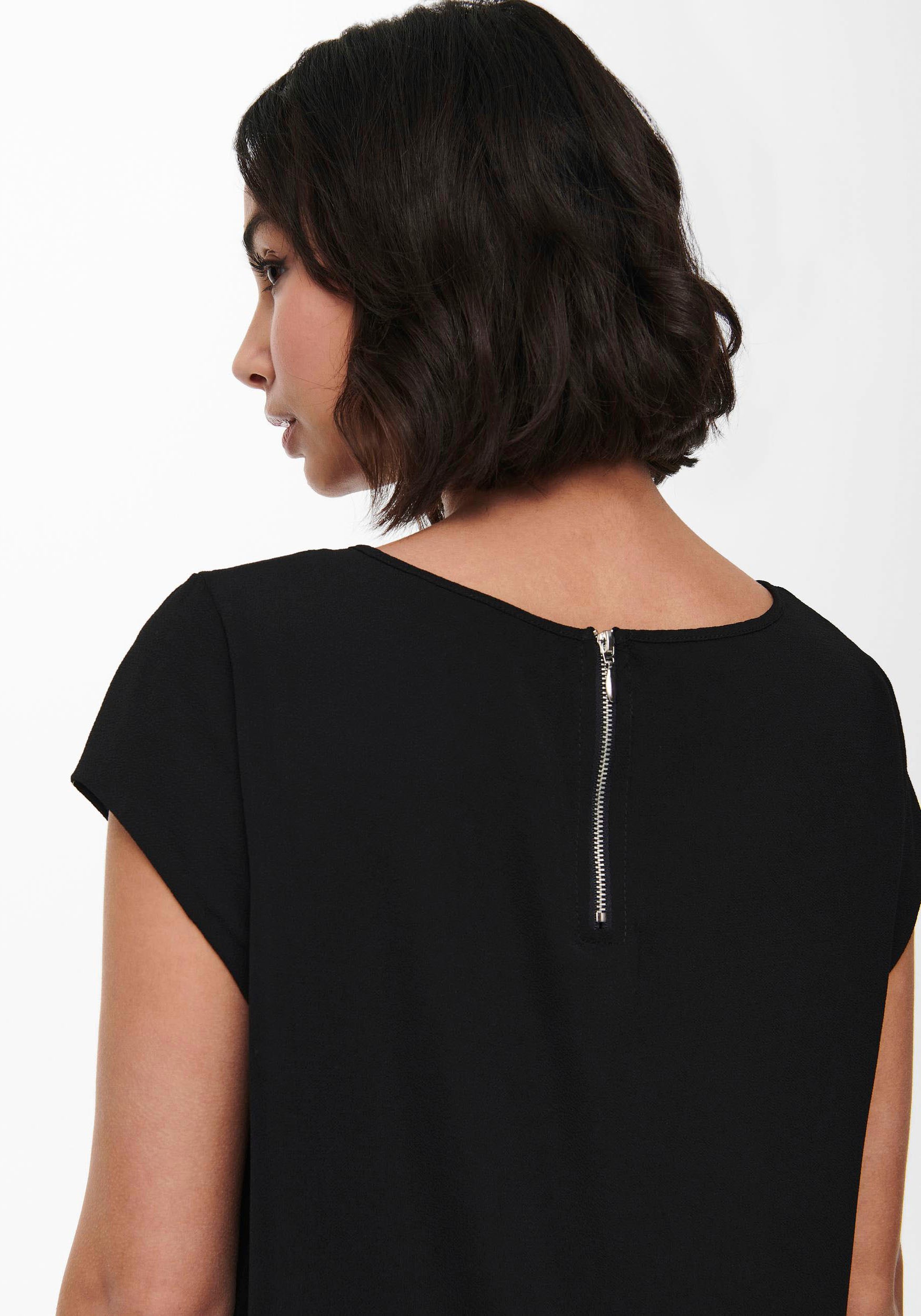 Thumbnail - ONLY Kurzarmbluse "ONLVIC – feminines Blusenshirt in lockerer Form" regular fit, Web, Kunstfaser, Rundhals, unifarben