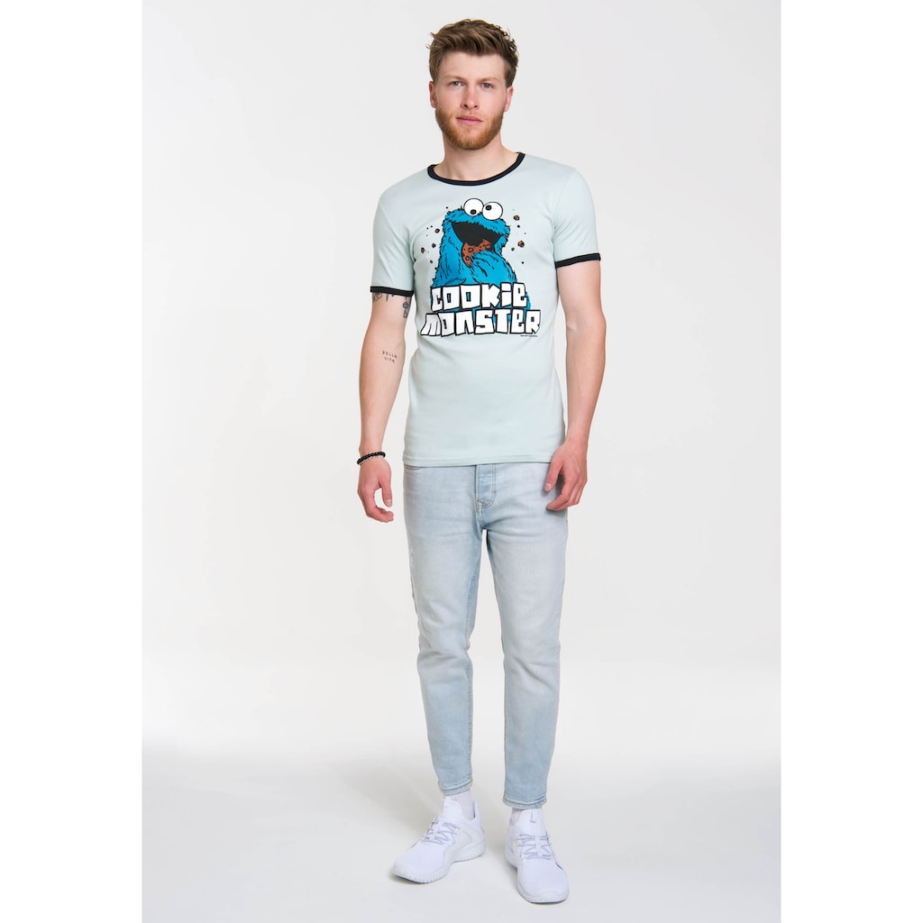 LOGOSHIRT T-Shirt »Cookie Monster«, mit farblich abgesetzten Bündchen