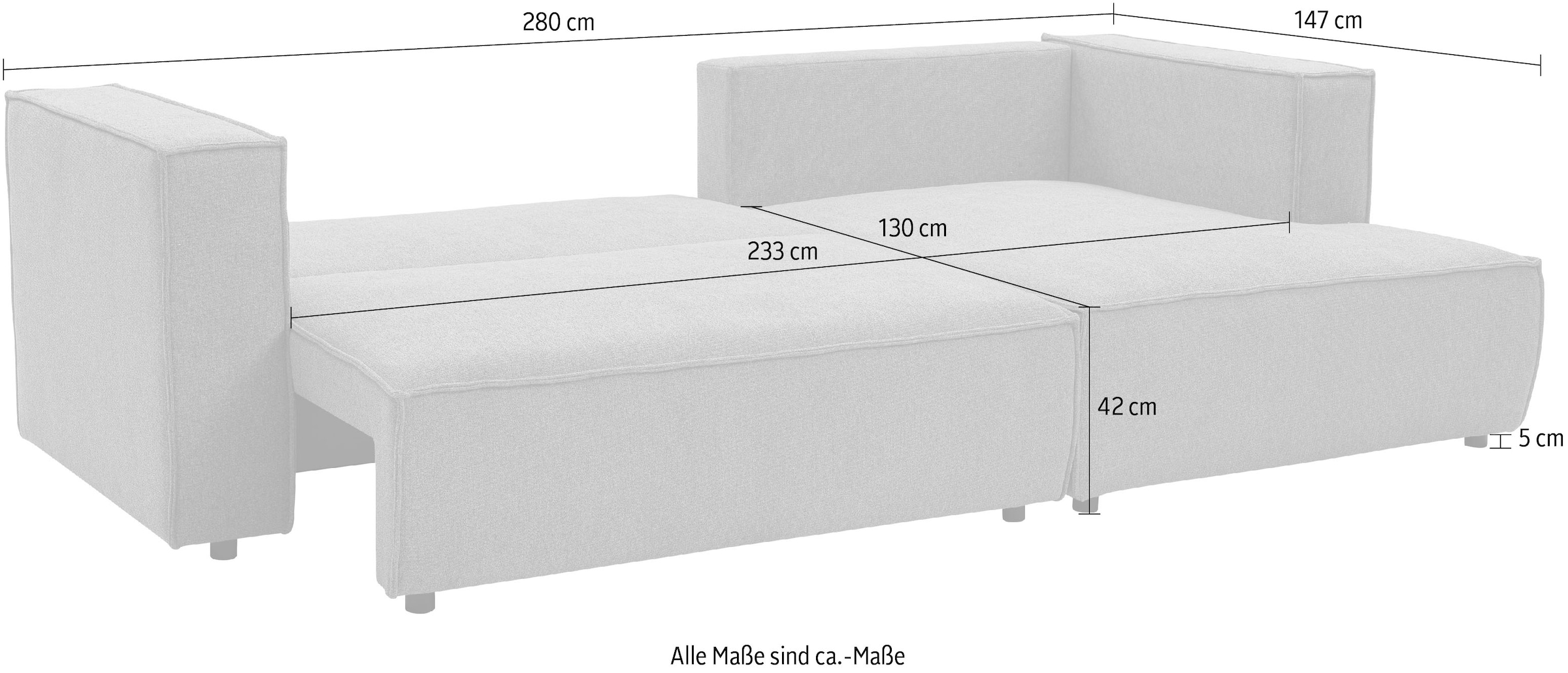 WERK2 Ecksofa »Atlanta, moderne Designsprache, Stellmaße 280x147cm, L-Form, Kedernaht«, hoher Komfort, Schlaffunktion & Bettkasten, Cord, Anthrazit