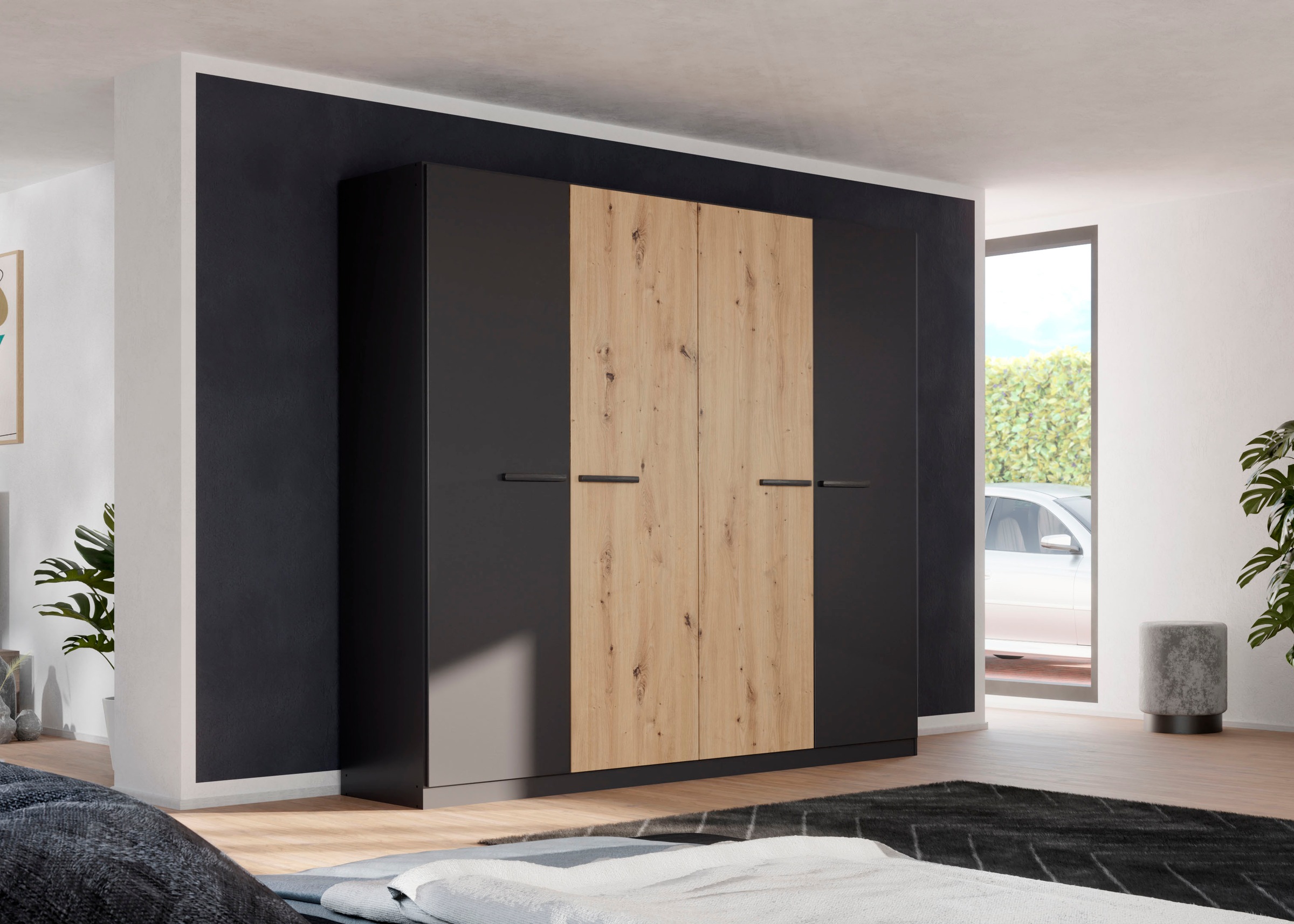rauch Drehtürenschrank »Kleiderschrank Schrank Garderobe Garderobenschrank Stauraumwunder MODI«, optional mit Spiegel MADE IN GERMANY