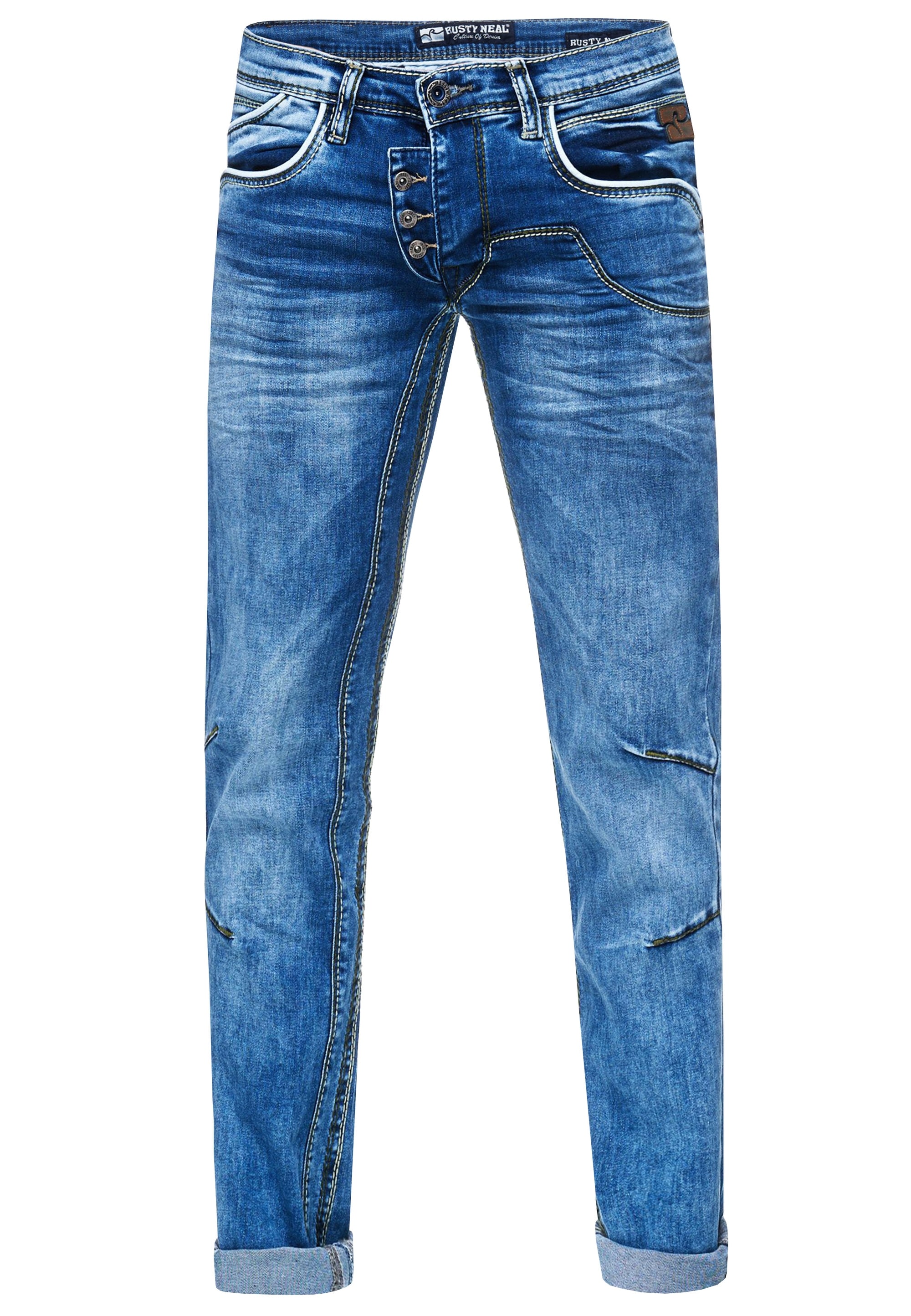 Rusty Neal Straight-Jeans »RUBEN 30«, mit angesagten Ziernähten