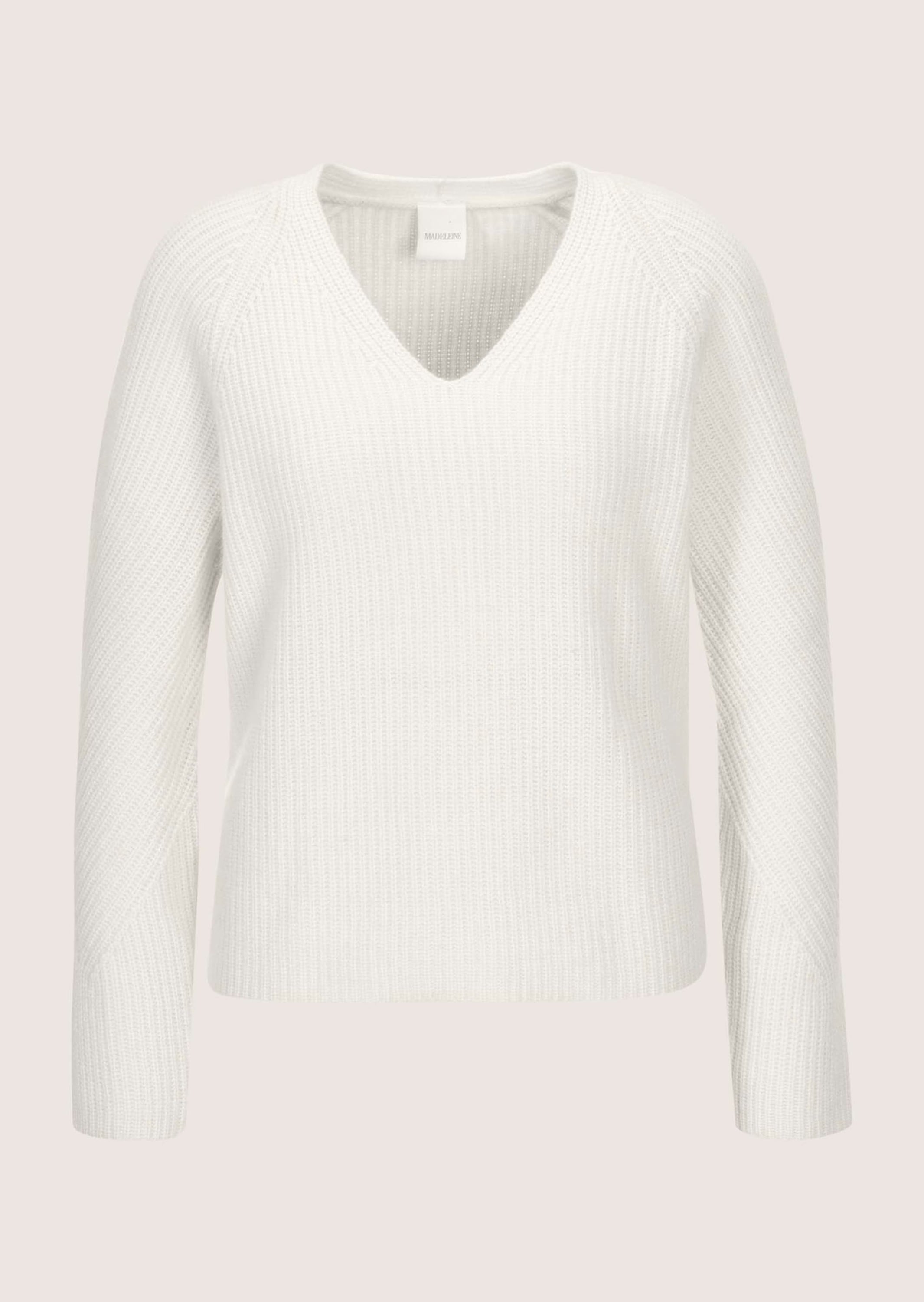 MADELEINE "Strickpullover Lässiger Wollpullover mit V-Ausschnitt" Aufweniges Rippenmuster