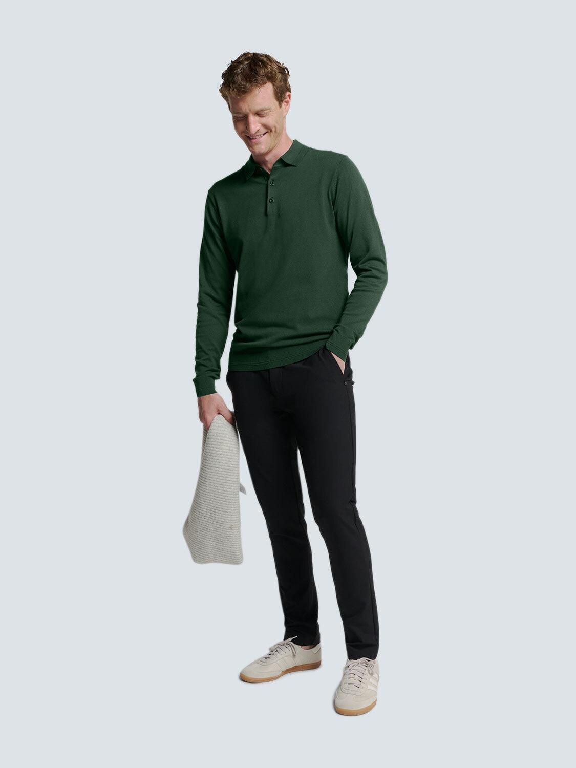 NO EXCESS Rundhalspullover »No Excess Langärmeliger Polo-Pullover«
