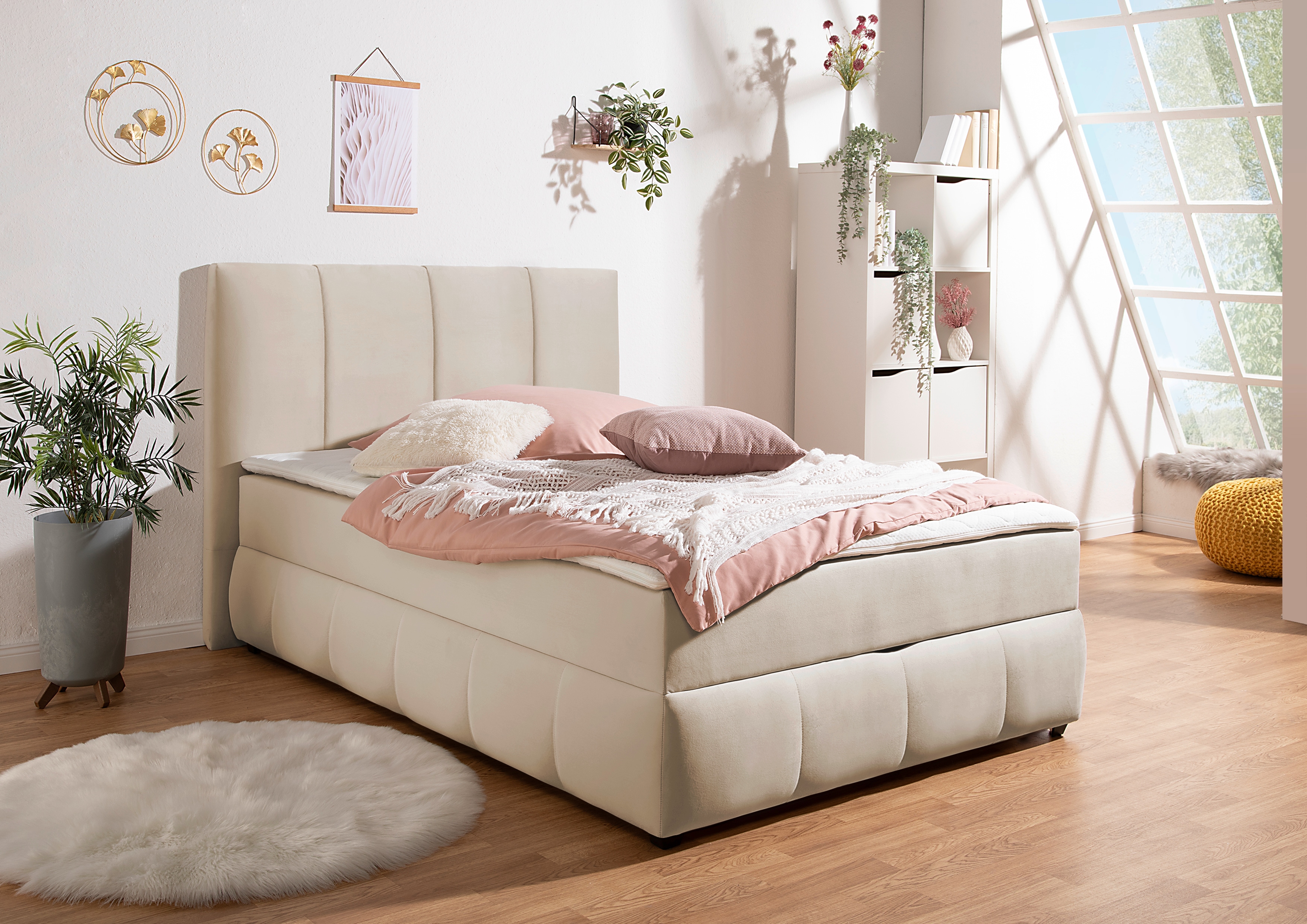 Boxbett INOSIGN, B:132cm L:210cm, beige, Komplettbetten, "Hartley inkl. Bettkasten und Topper, auch in Überlänge erhältlich", wahlweise mit Bonnell-