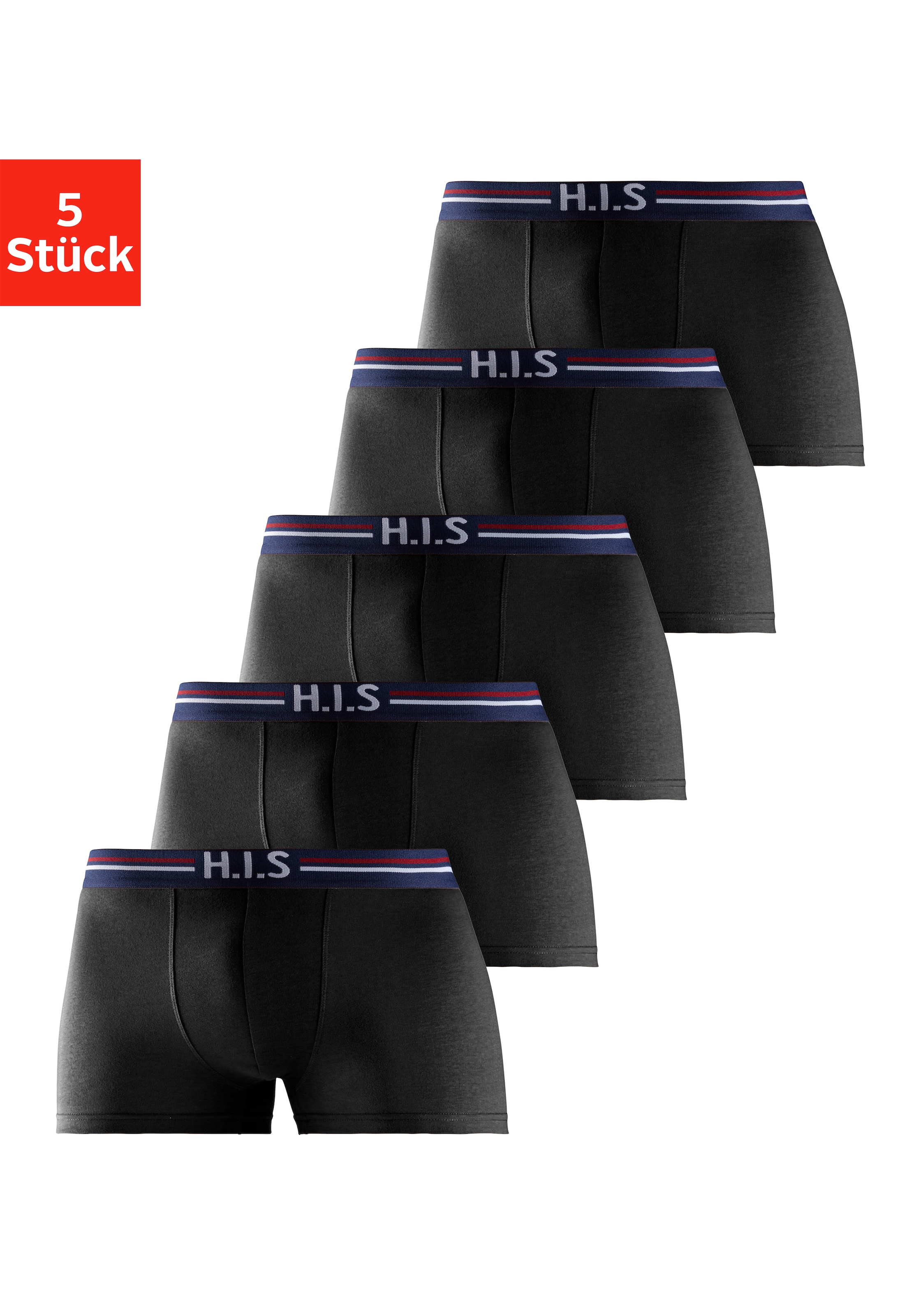 H.I.S Boxer, (Packung, 5 St.), mit Streifen und Markenlogo im Bund