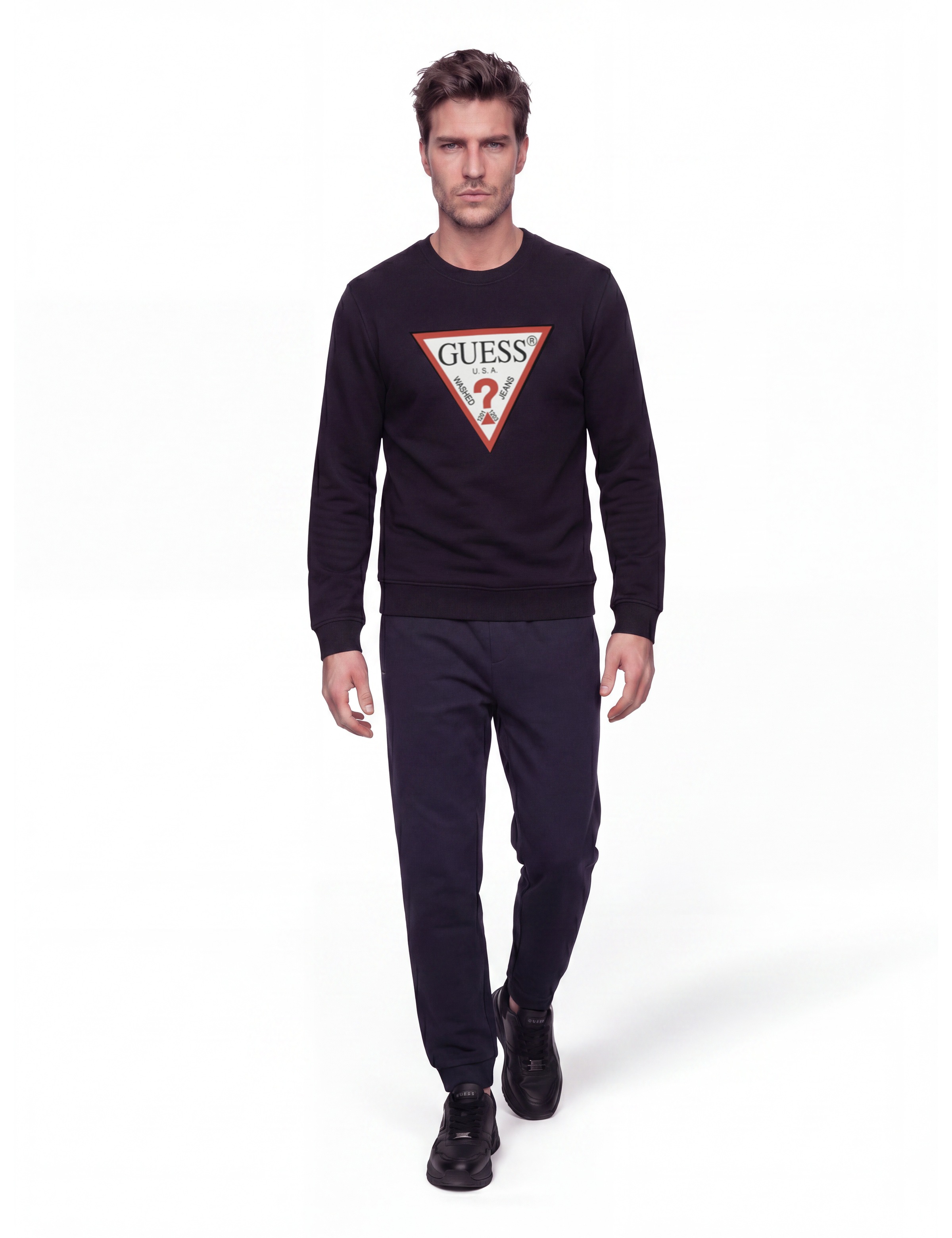 Guess Sweatshirt »RED TRIANGLE«, Rundhalsausschnitt, Regular Fit, Logodruck
