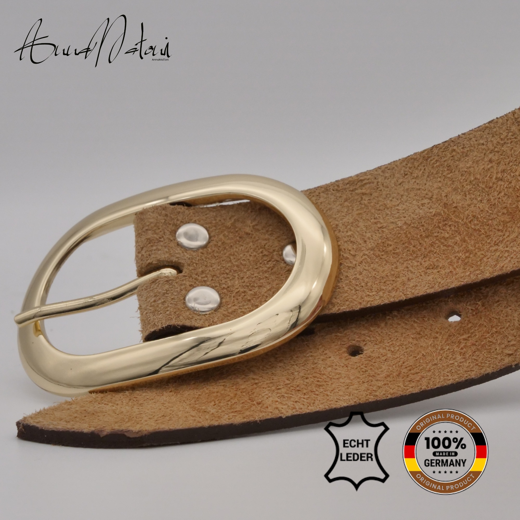 Ledergürtel ANNAMATONI "AnnaMatoni Damen Ledergürtel in hochwertigem Velour Leder 4cm", Damen, Gr. TW110 - 125cm Gesamtlänge, cognac 640, 100% Leder, Gürtel Ledergürtel 2