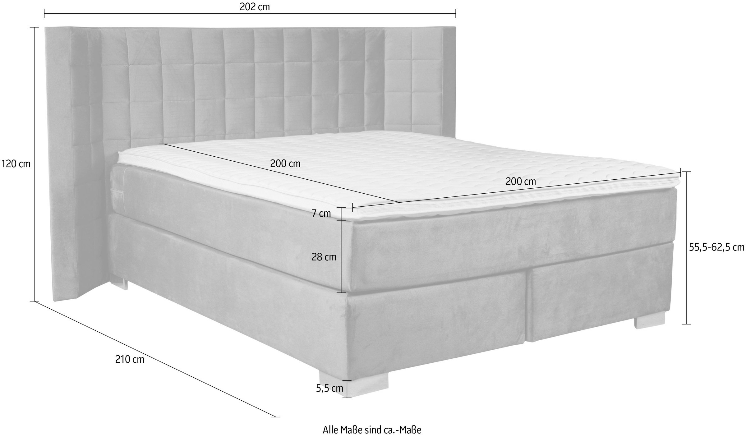 Places of Style Boxspringbett »Piazza«, mit Steppung und Kopfteil mit seitlichen Flügeln