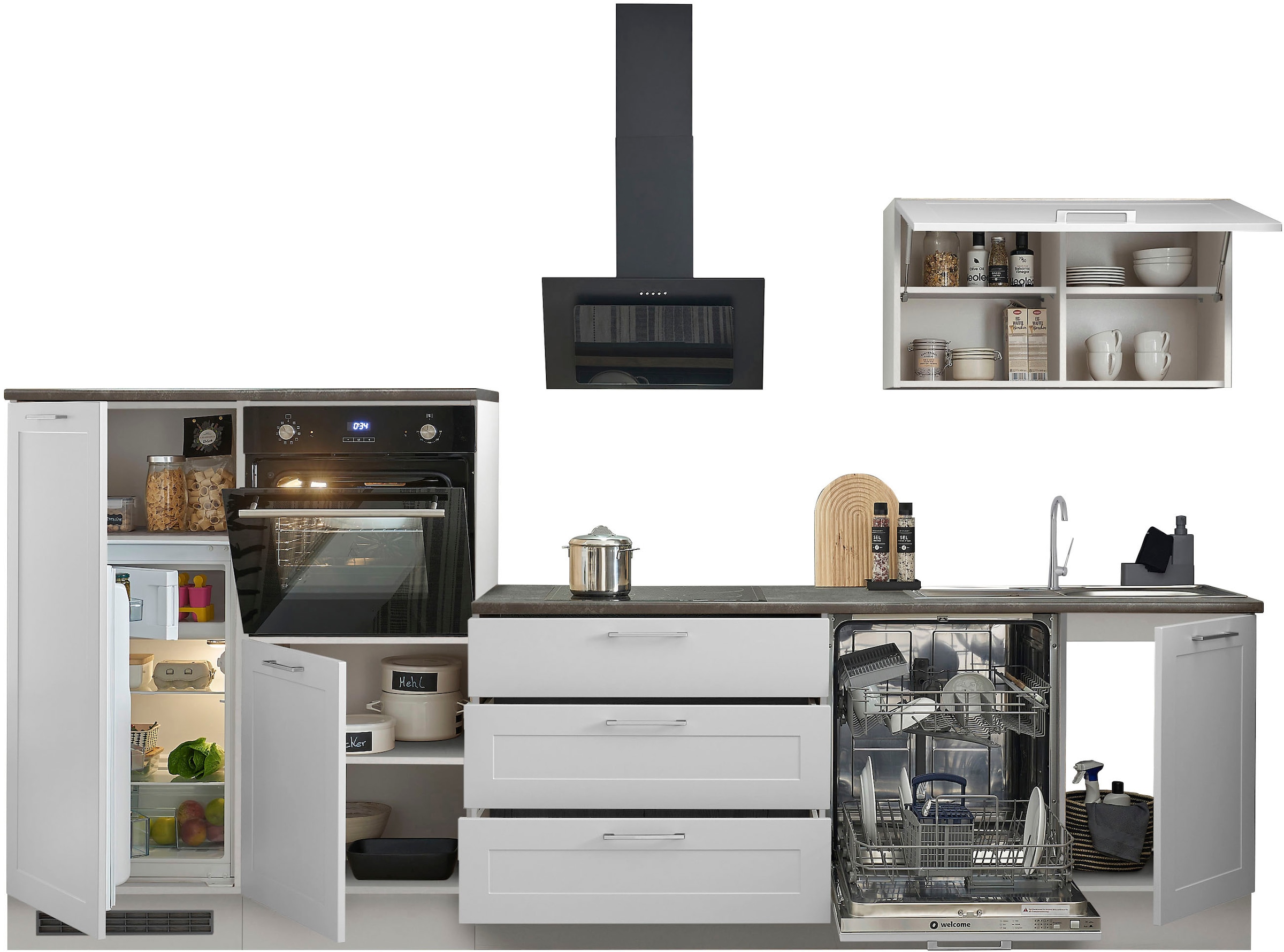 BASIC by Balculina Küchenzeile »Marsi«, Breite 320 cm, höhenverstellbare Füße, mit Soft-Close-Funktion