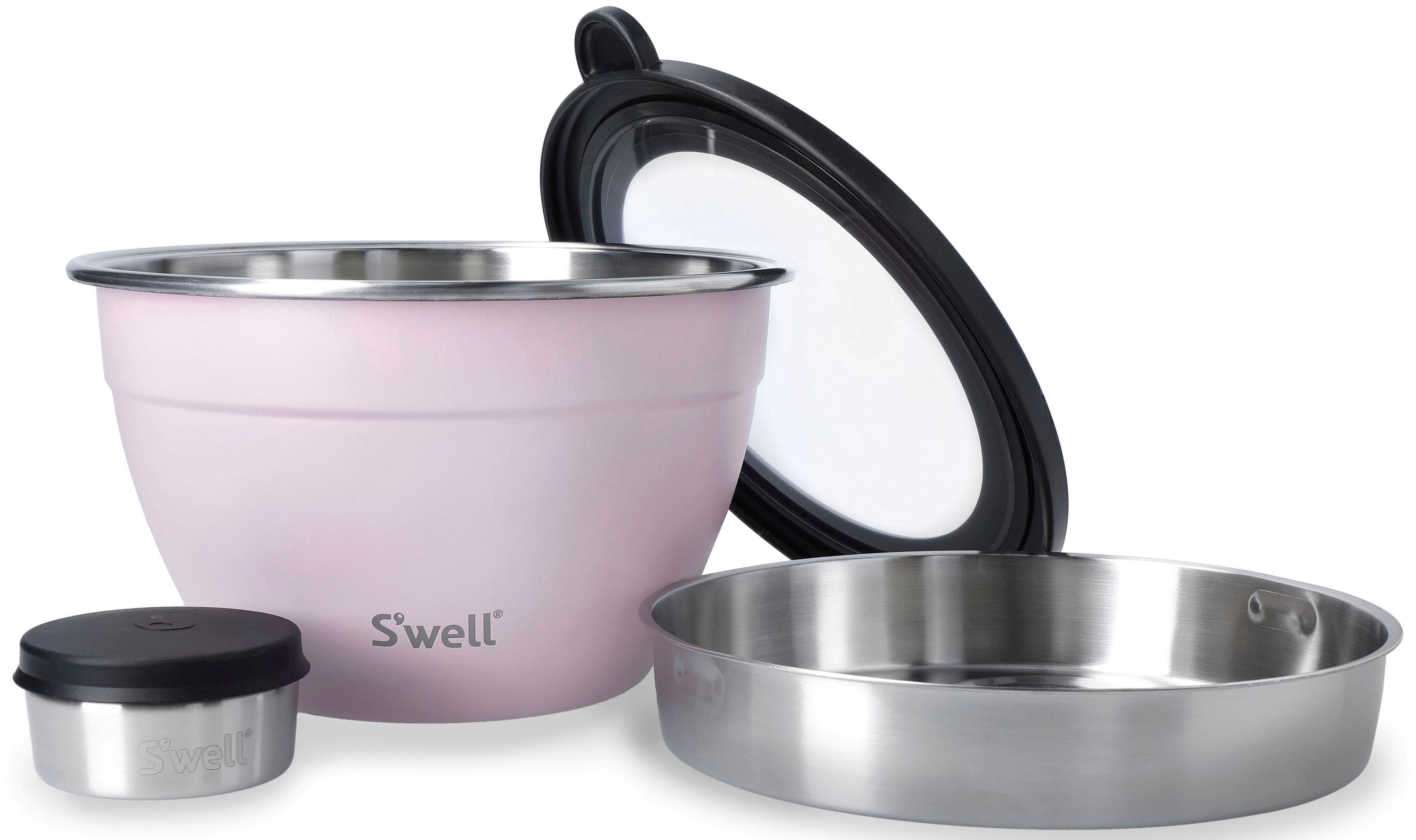 Swell Salatschüssel "Swell Calacatta Gold Salad Bowl Kit, 1.9L" 3 Stk. aus Edelstahl Therma-Swell-Technologie mit vakuumisolierten Außenschale