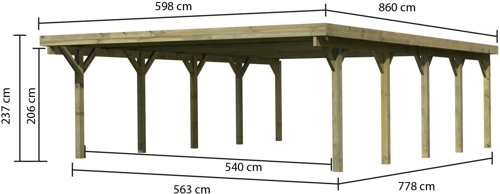 Karibu Doppelcarport »»Classic 3 SET« Stahl-Dach Variante A, kesseldruckimprägniert«, Masivholz, 540 cm, KDI, aus Masivholz