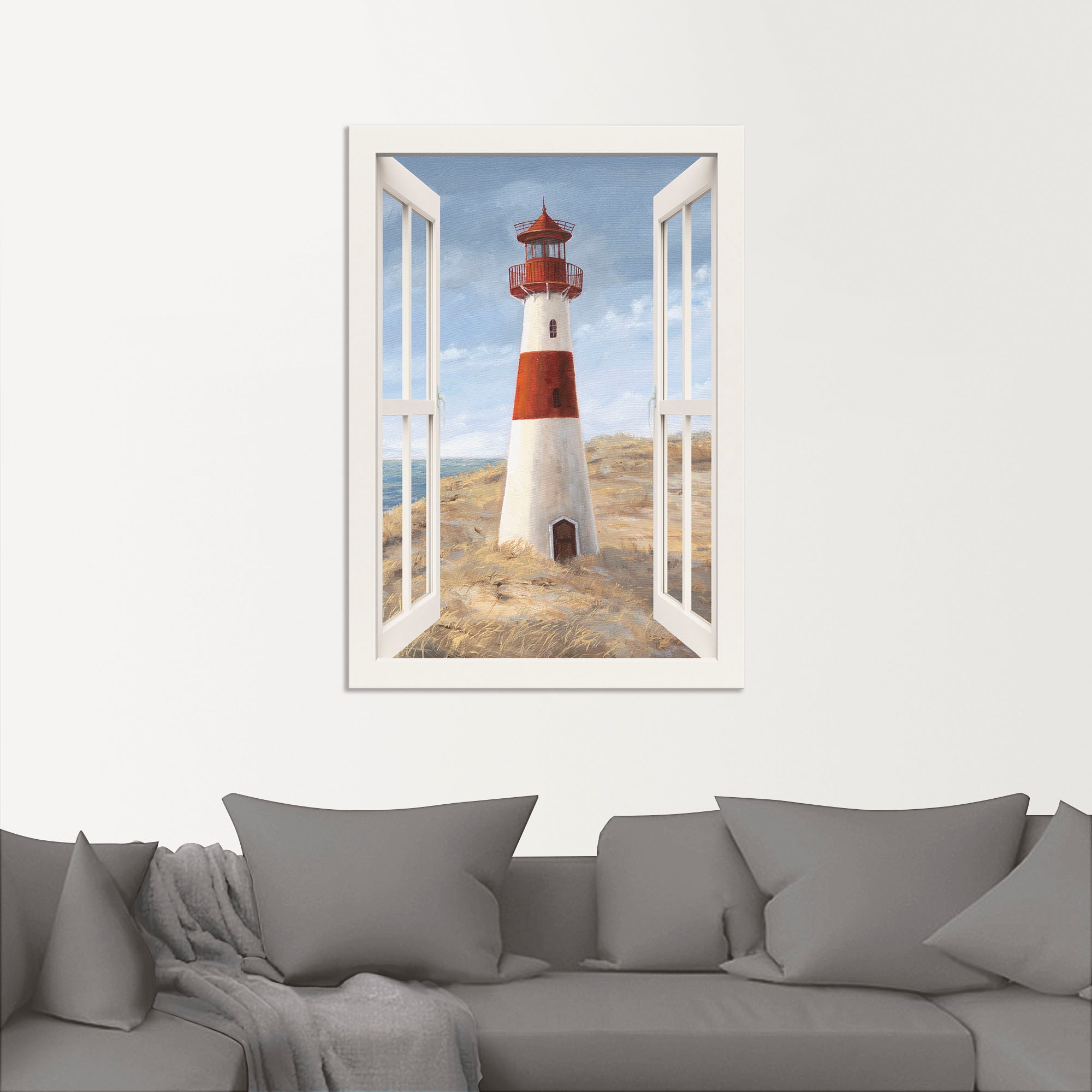Artland Wandbild »Leuchtturm I Fensterblick«, Gebäude, (1 St.), als Alubild, Outdoorbild, Leinwandbild, Poster in verschied. Größen