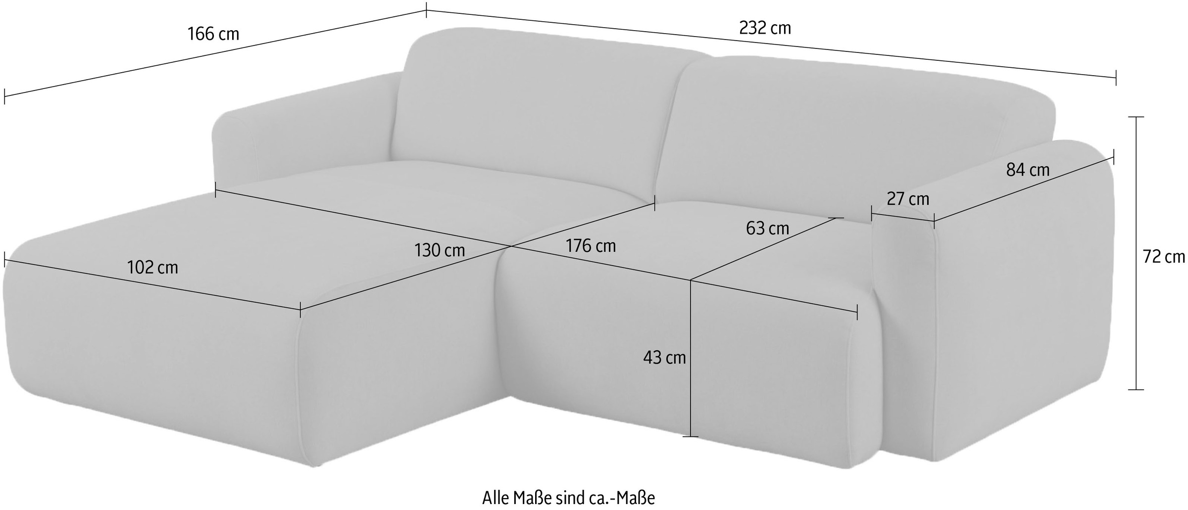 andas Ecksofa »Myrland«, Breite 232 cm, Chenille, Easy Clean Stoff, mit Kaltschaum
