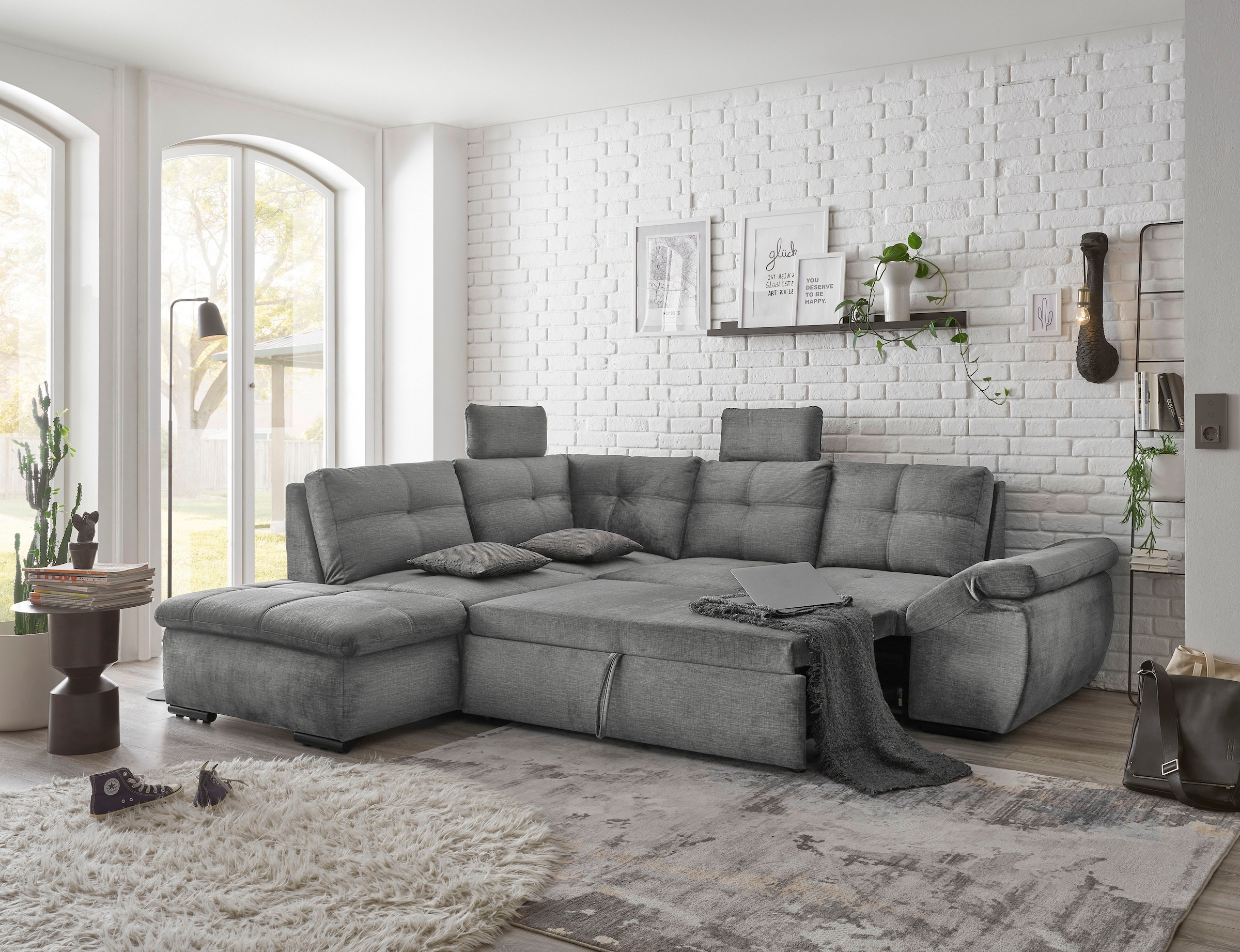 ED EXCITING DESIGN Ecksofa »Alija L-Form«, mit Bettfunktion, Bettkasten, Armteilverstellung & Kopfstützen
