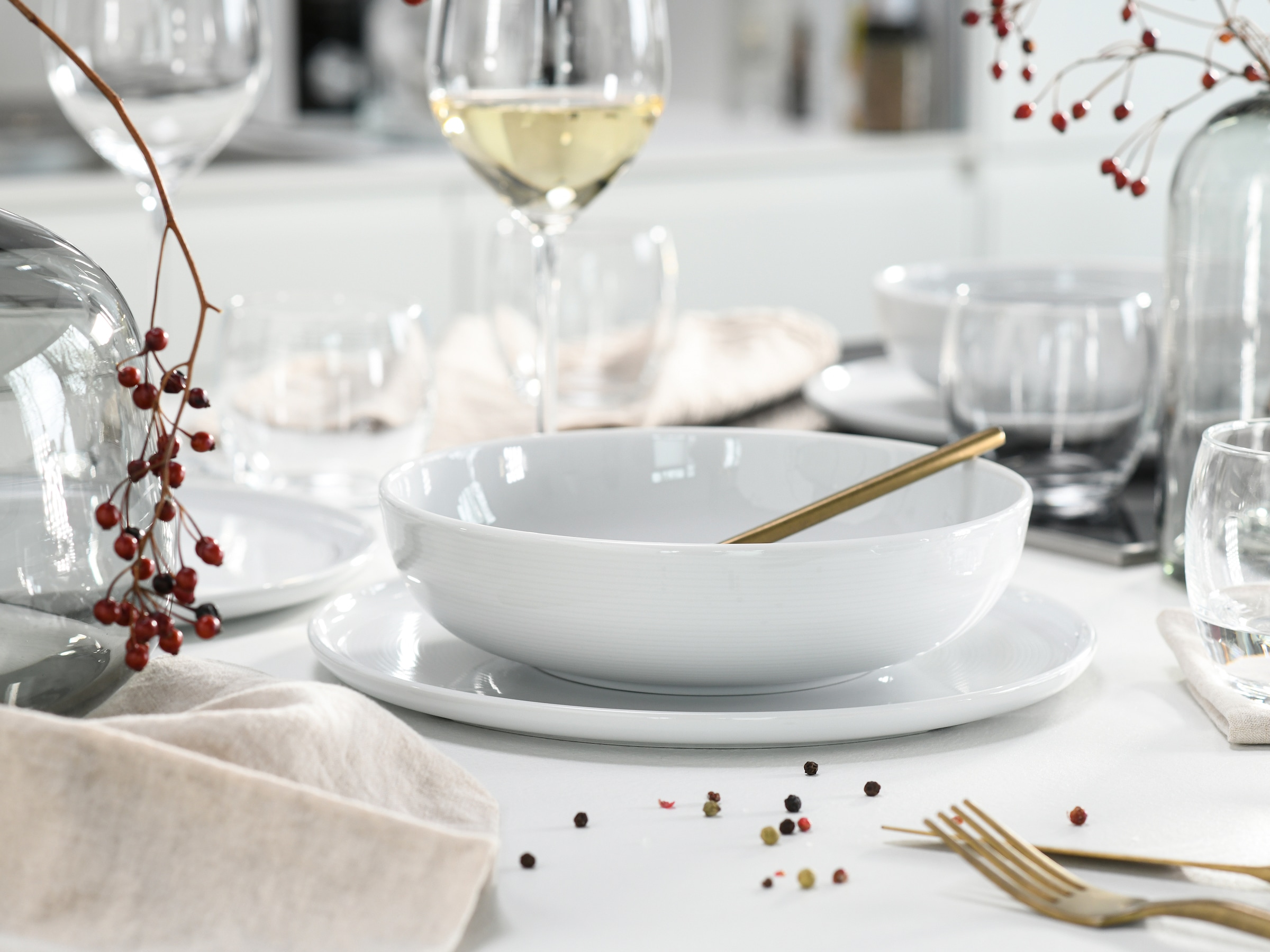CreaTable Tafelservice »Session, Service, Teller-Set, 12-tlg.« Teller ohne Fahne mit großem Spiegel, Elegantes Rillenrelief