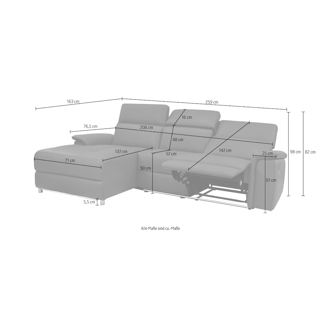 Places of Style Ecksofa »Pareli«, mit Relaxfunktion, Kopfteilverstellung und dimmbarer LED-Beleuchtung