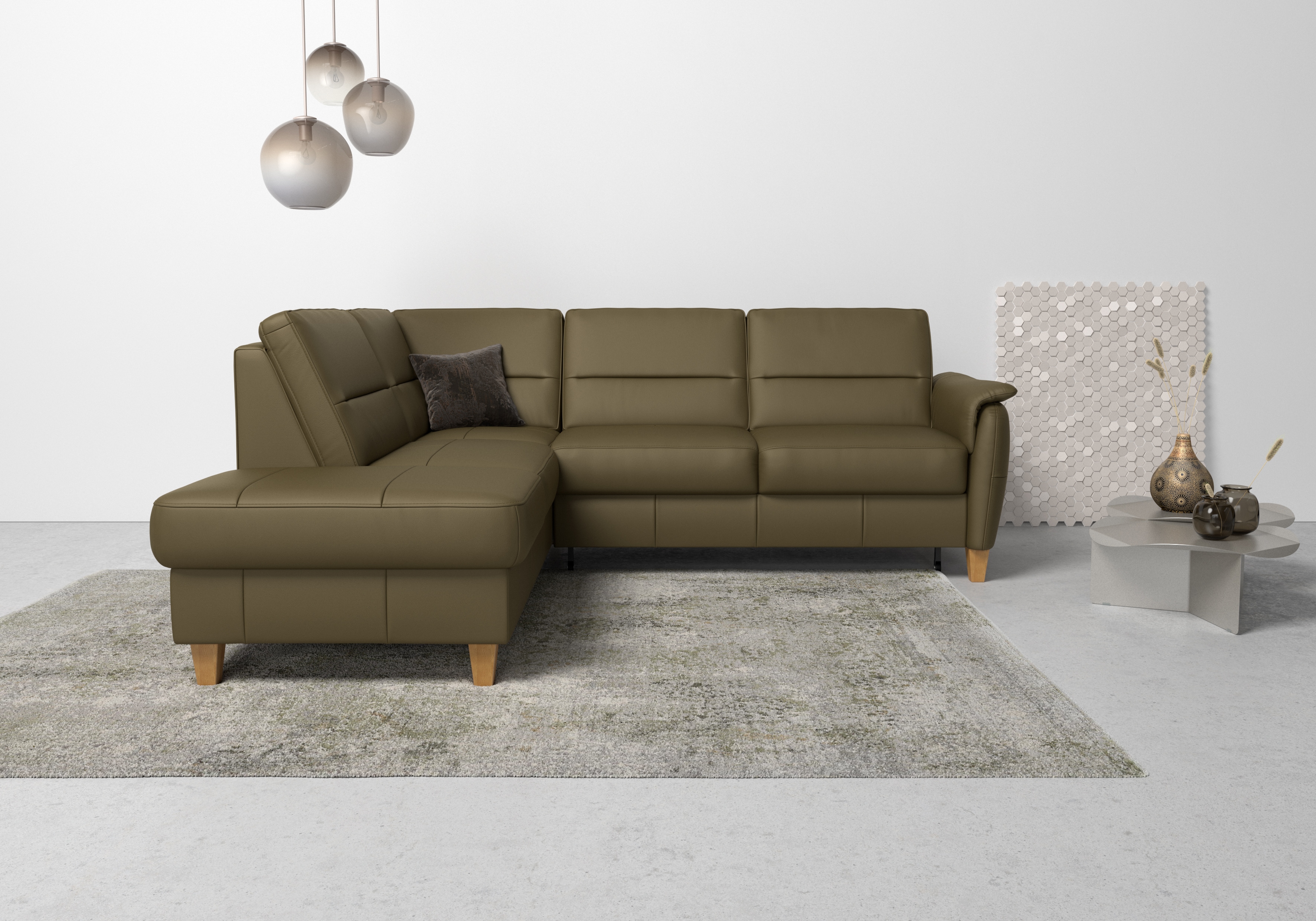 Home affaire Ecksofa "Palmera, L-Form, B: 236 cm, Bettfunktion & Bettkasten wählbar" Federkern-Polsterung, Sitzhöhe 48 cm, handgefertigt, stilvolles Design