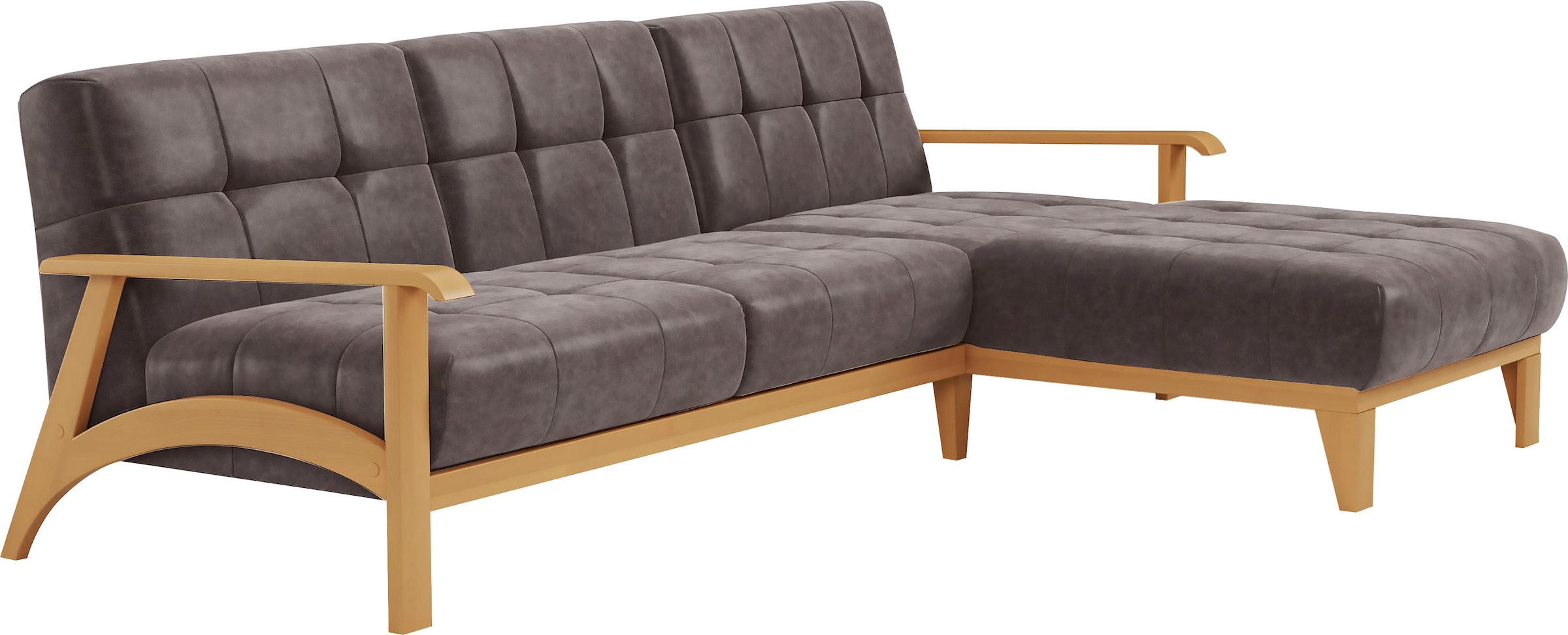 sit&more Ecksofa »Billund L-Form«, Armlehnen aus eichefarbigem Buchenholz, verschiedene Bezüge und Farben