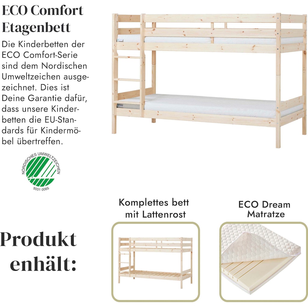 Hoppekids Etagenbett »ECO Comfort Kinderbett 90x200 oder 70x160 aus Massivholz in 4 Farben«