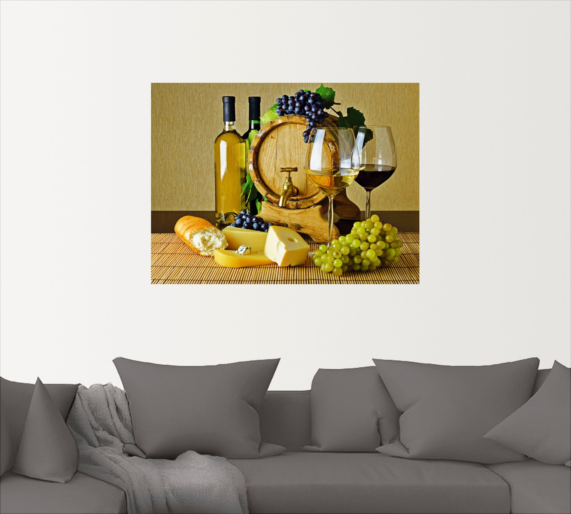 Artland Wandbild "Käse, Wein und Trauben", Lebensmittel, (1 St.), als Alubi günstig online kaufen