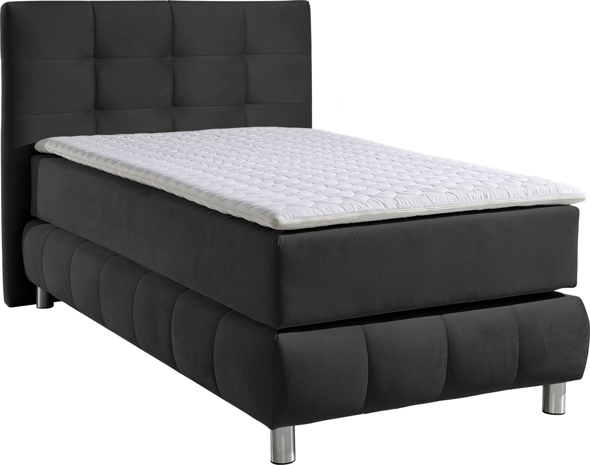 Boxspringbett HOME AFFAIRE "Salo", grau (anthrazit), B:104cm L:211cm, Struktur (100% Polyester);Bezug der Spiegelfläche Matratzendrell aus 100% Polyester;Samtoptik (100% Polyester), Komplettbetten, Boxspringbett, incl. Topper, 6 Breiten, 2 Härtegrade, TFK 6