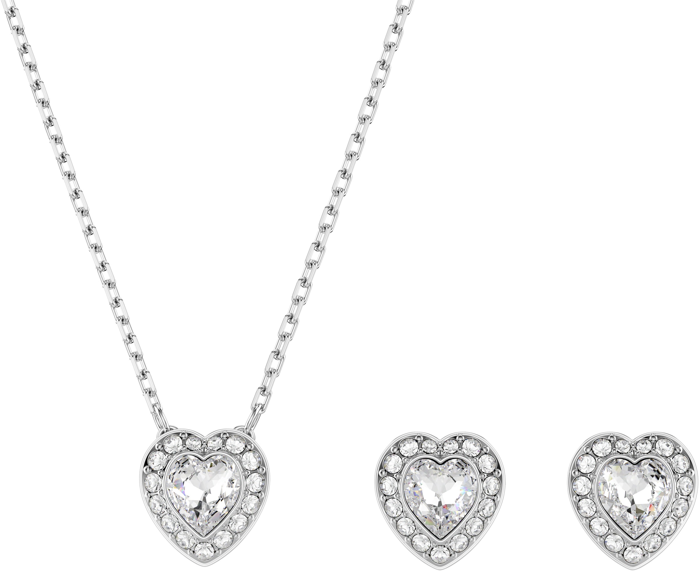 Ohrring und Ketten Set SWAROVSKI "Multipack Schmuck Geschenk Ariana Grande Herz", silber (metallfarben, kristallweiß, kristallweiß), Schmuck_Sets, Damen, Metall, glitzernd, glänzend, mit Swarovski Kristall 2