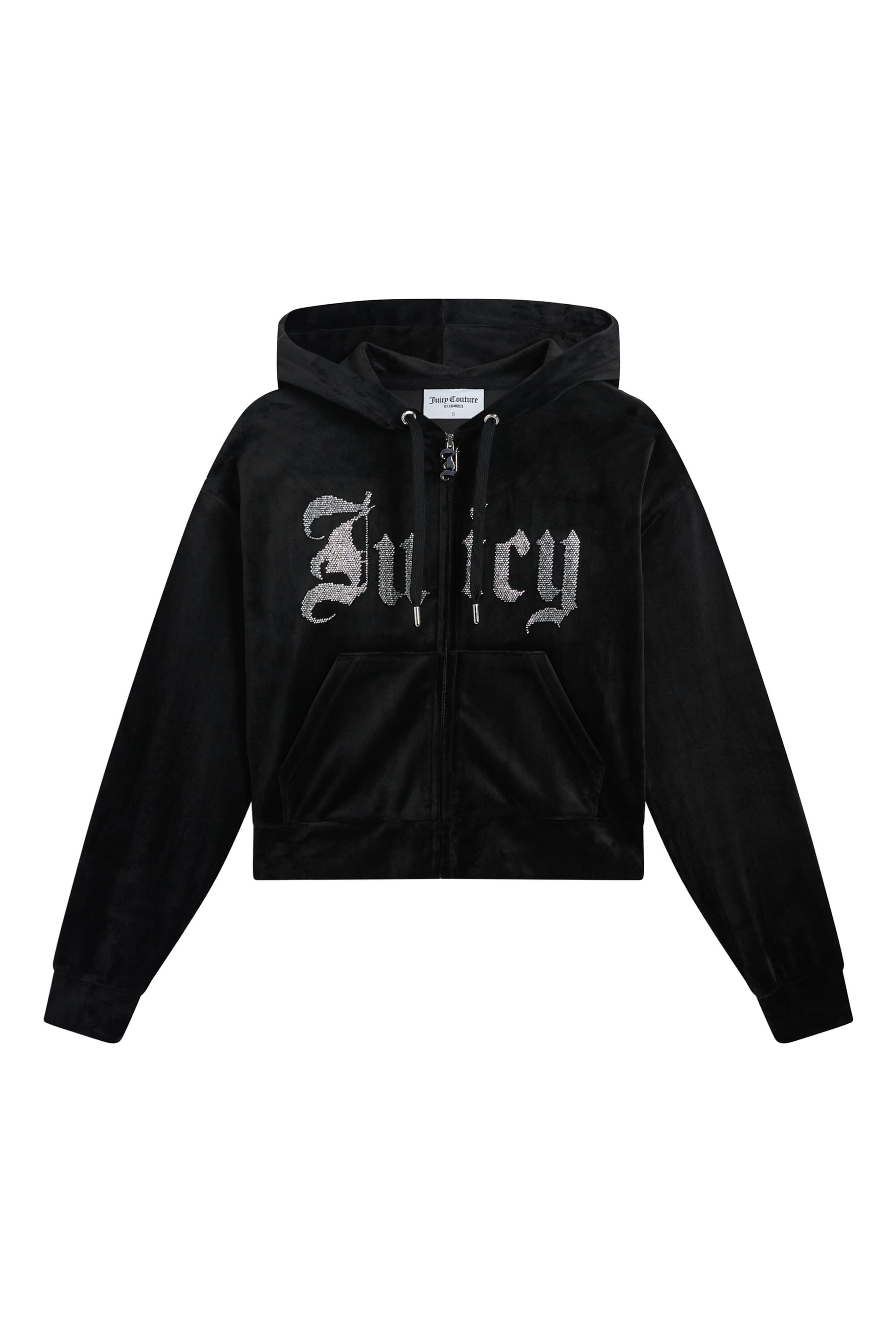 Juicy Couture Kapuzennickijacke "OLD GOTHIC ICCLE HOODIE Damen" mit Kapuze Trainingsjacke Damen, Sweatjacke mit Kapuze, Velour, mit Glitzer, Sale