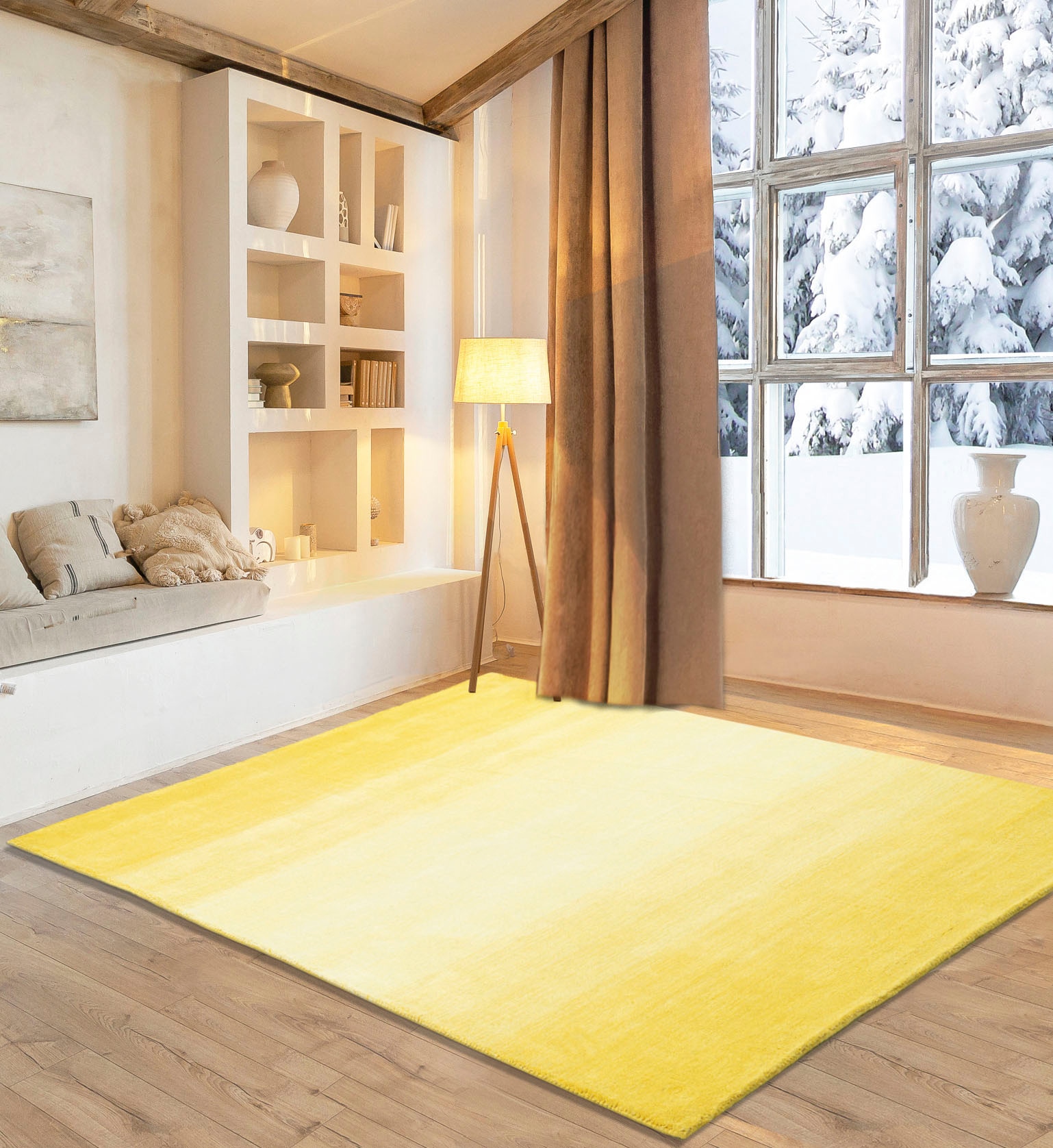 Wollteppich OTTO HOME "Lessach", gelb, B:140cm H:14mm L:200cm, Schurwolle, Teppiche, Handweb Teppich, mit modernem Farbverlauf, reine Wolle, handgewebt