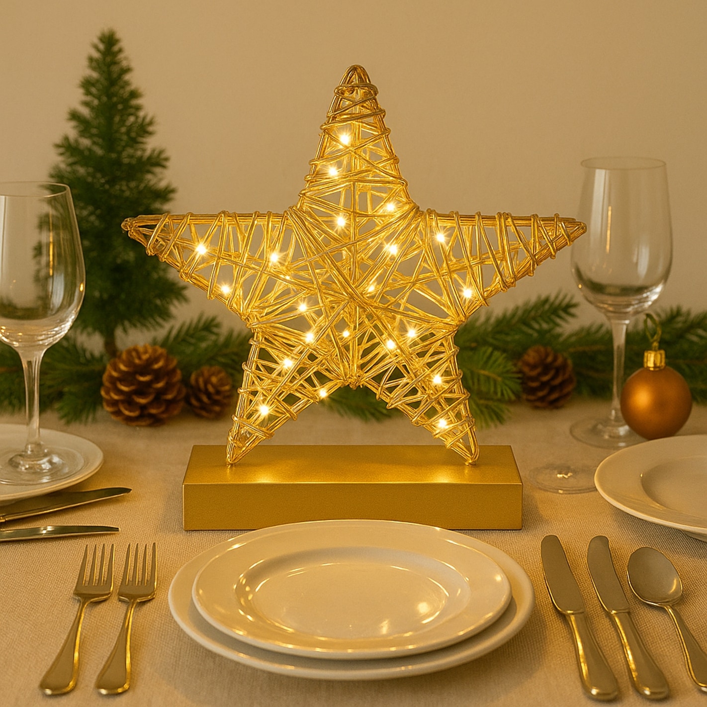 I.GE.A. LED-Dekofigur »LED-Dekoobjekt Stern« Metall Gold warmweiß Timer Batteriebetrieb Weihnachtsdeko Figur