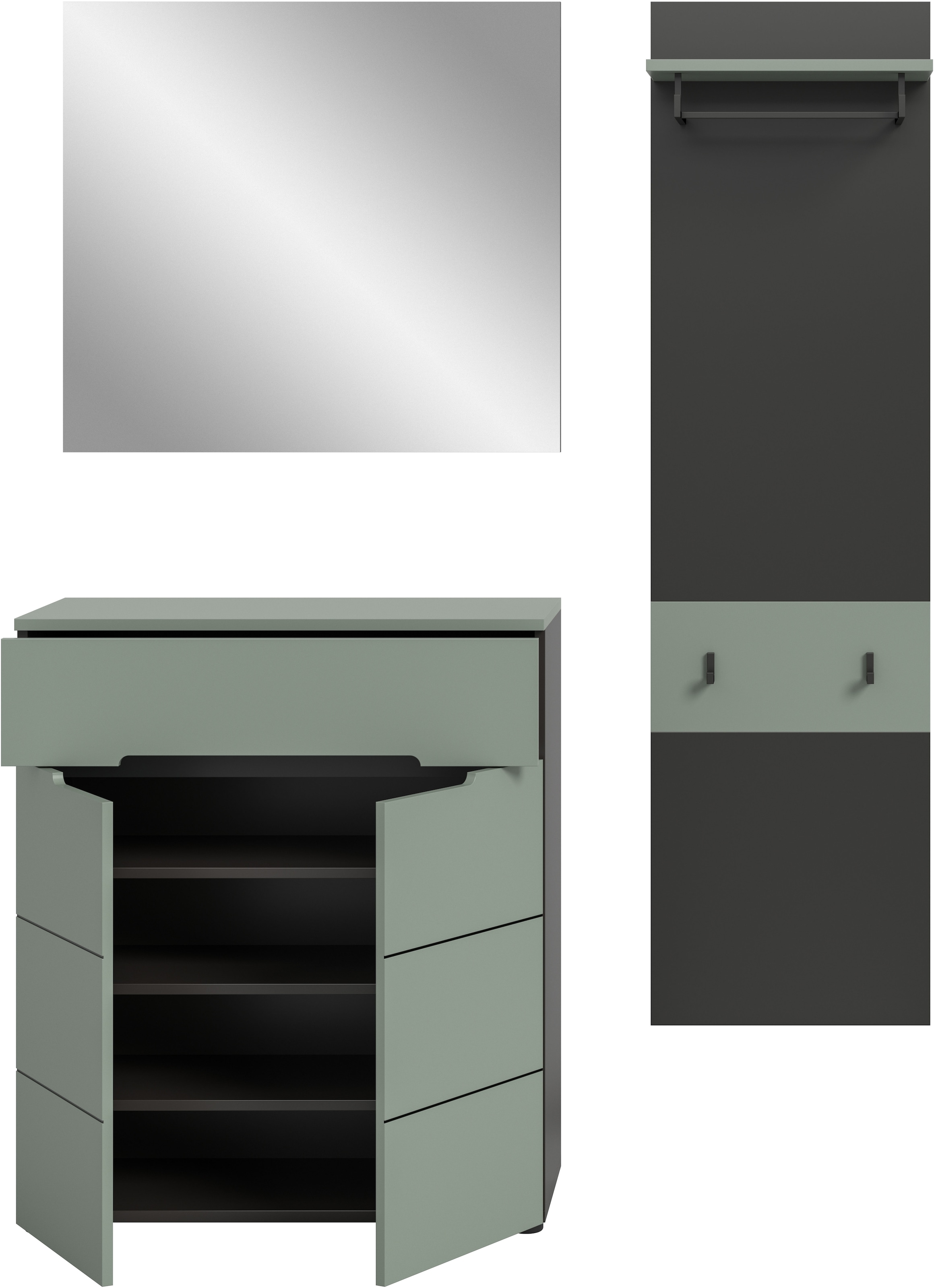 INOSIGN Garderoben-Set, (Set, 3 St., bestehend aus: Kommode, Spiegel und Garderobenpaneel), Garderobenkombination, Kombination, Set, Flurgarderobe, Diele