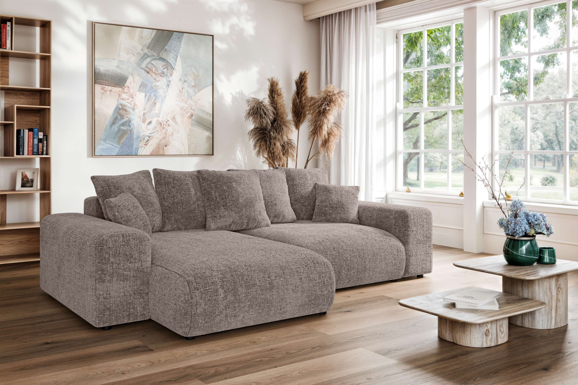 Home affaire Ecksofa »LAKESIDE mit Bettfunktion und Bettkasten, B/T/H 257/166/84 cm«, L-Form, Recamiere beidseitig montierbar, mit Wellenunterfederung