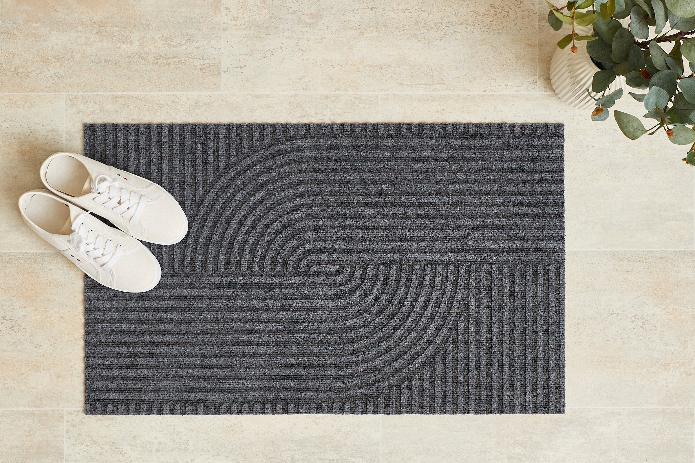 Fußmatte ANDIAMO "Yukon", dunkelgrau, B:60cm H:6mm L:80cm, Obermaterial: 100% Polyester, Teppiche, Fußmatte, Schmutzfangmatte, modernes Design, robust, waschbar, rutschhemmend