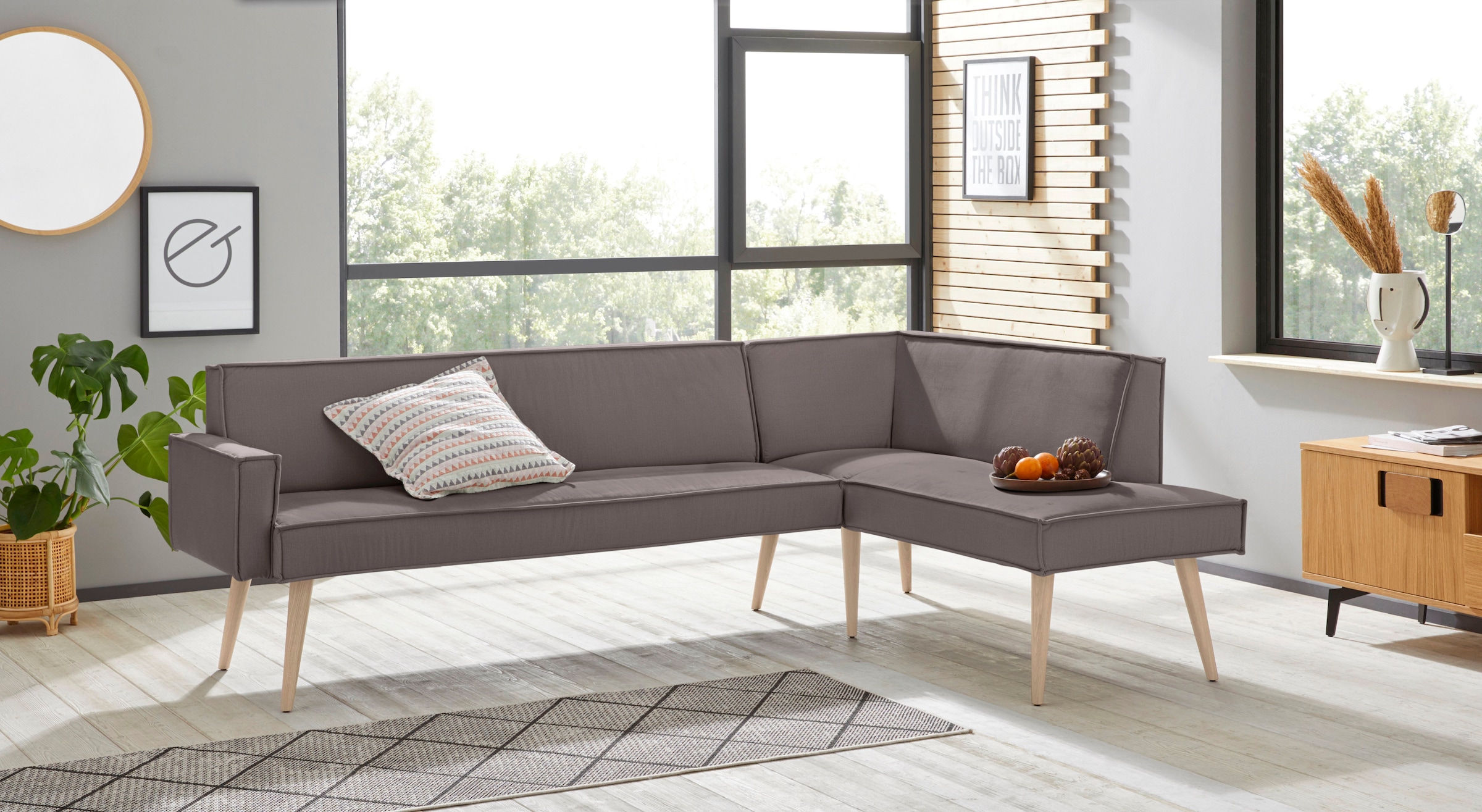 exxpo - sofa fashion Eckbank "Lungo, moderne Kedernaht, bequem und elegant, hoher Holzfuß", hochwertige Detailverarbeitu