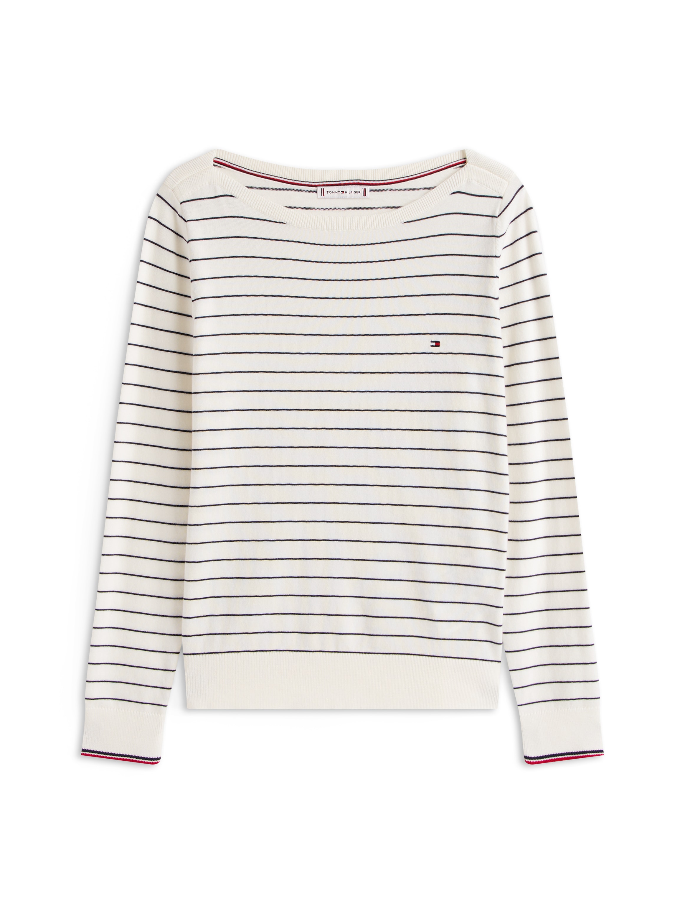Tommy Hilfiger Strickpullover »CO JERSEY STITCH BOAT-NK SWEATER«, mit Tommy Hilfiger Logo-Flag am Ärmel