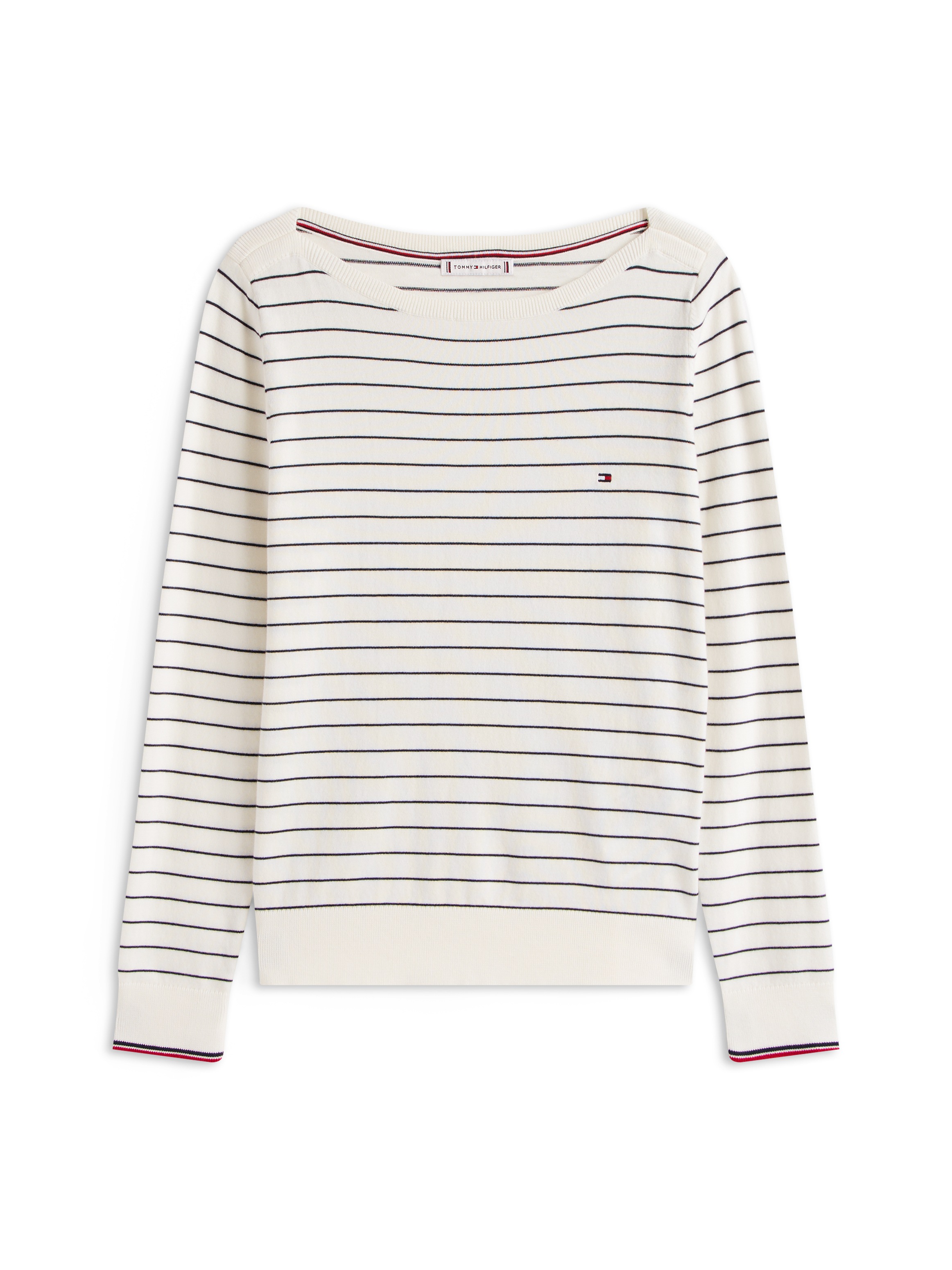 Thumbnail - Tommy Hilfiger Strickpullover "CO JERSEY STITCH BOAT-NECK SWEATER" mit Tommy Hilfiger Logo-Flag am Ärmel, Regular Fit
