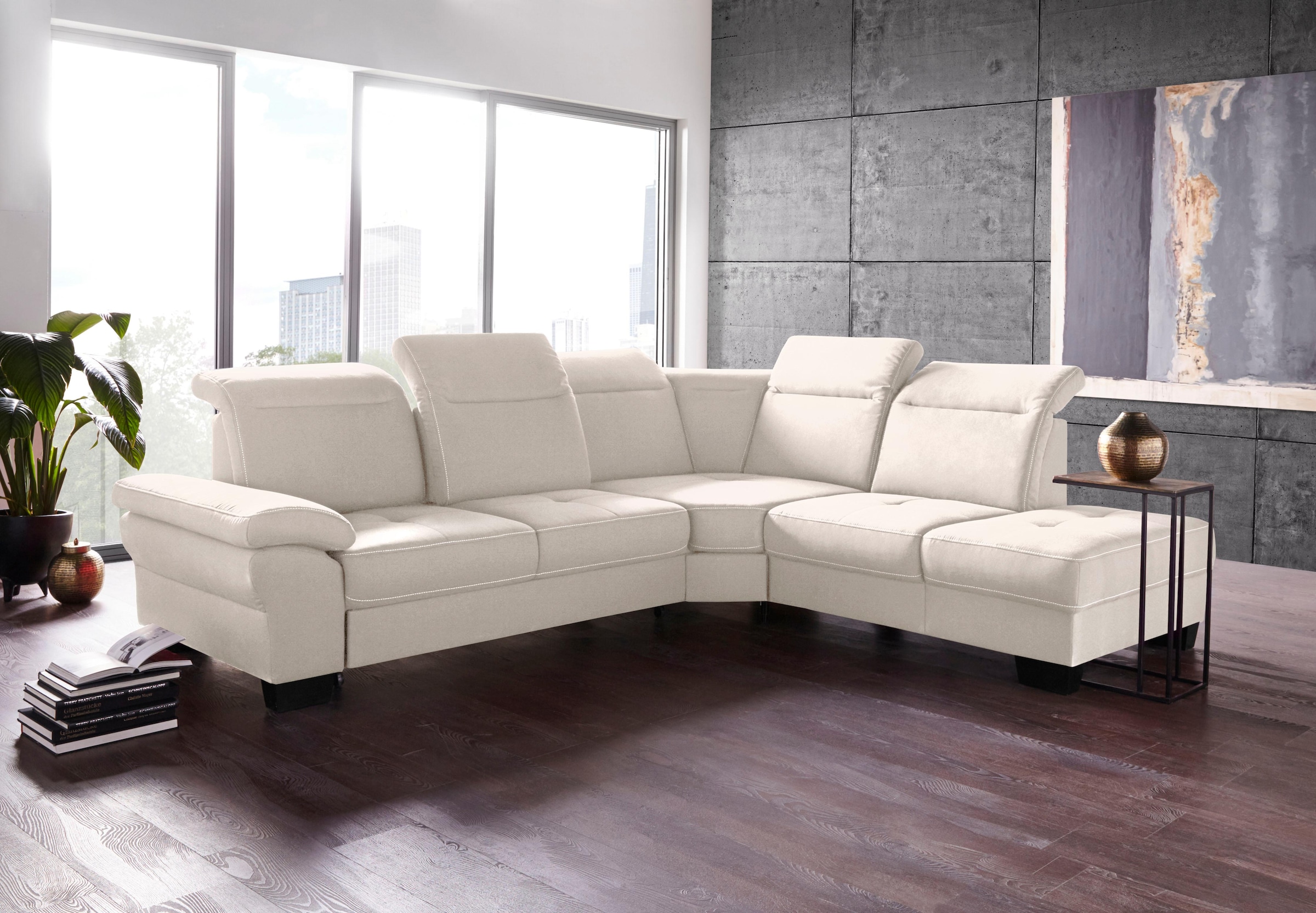 Places of Style Ecksofa »Cornwall L-Form«, incl. Sitztiefenverstellung, mit Bettfunktion und Kopfteilverstellung