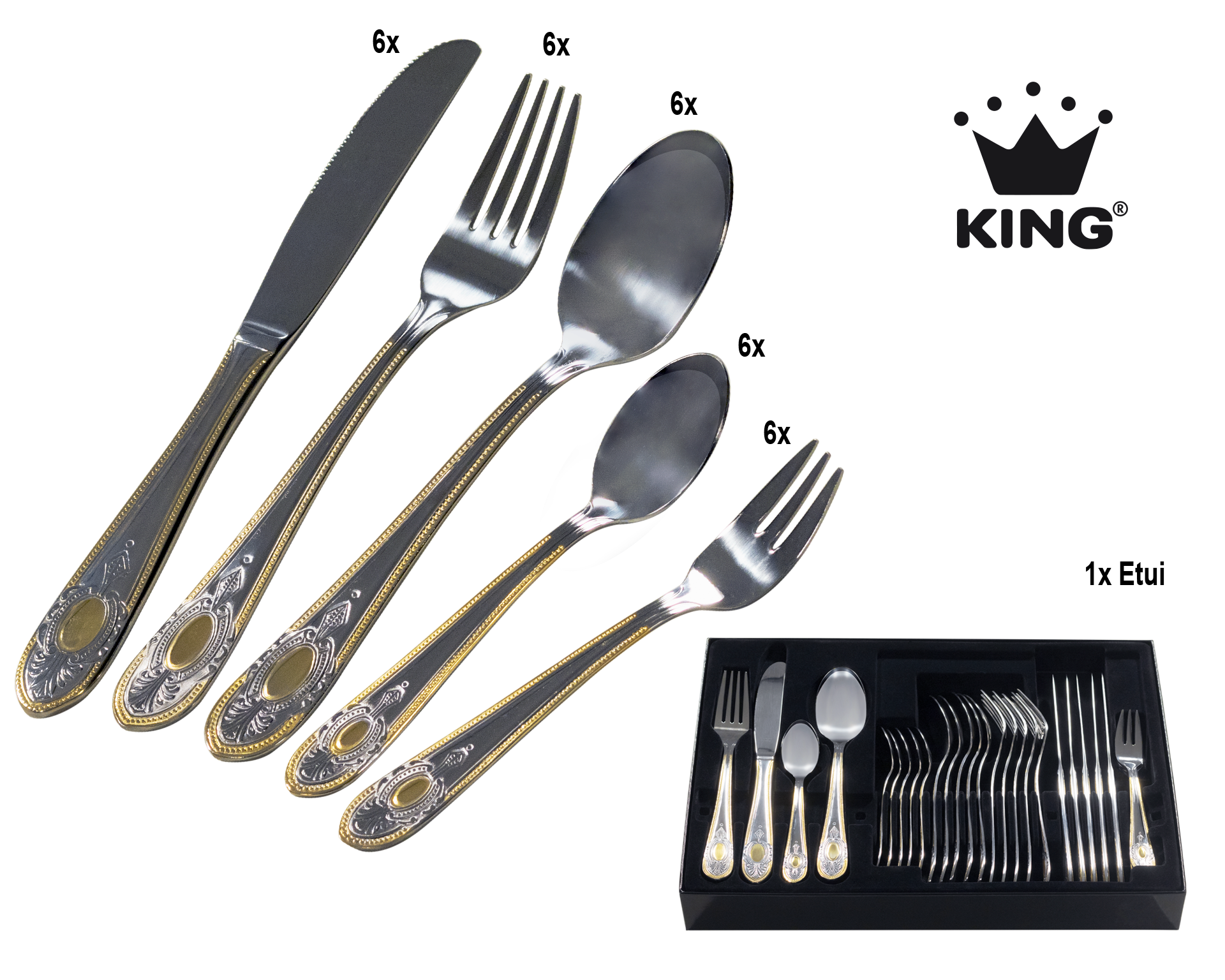 KING Besteck-Set ""VIERAILLA GOLD"" mit Dekor in Gold-Optik, inkl. Etui günstig online kaufen