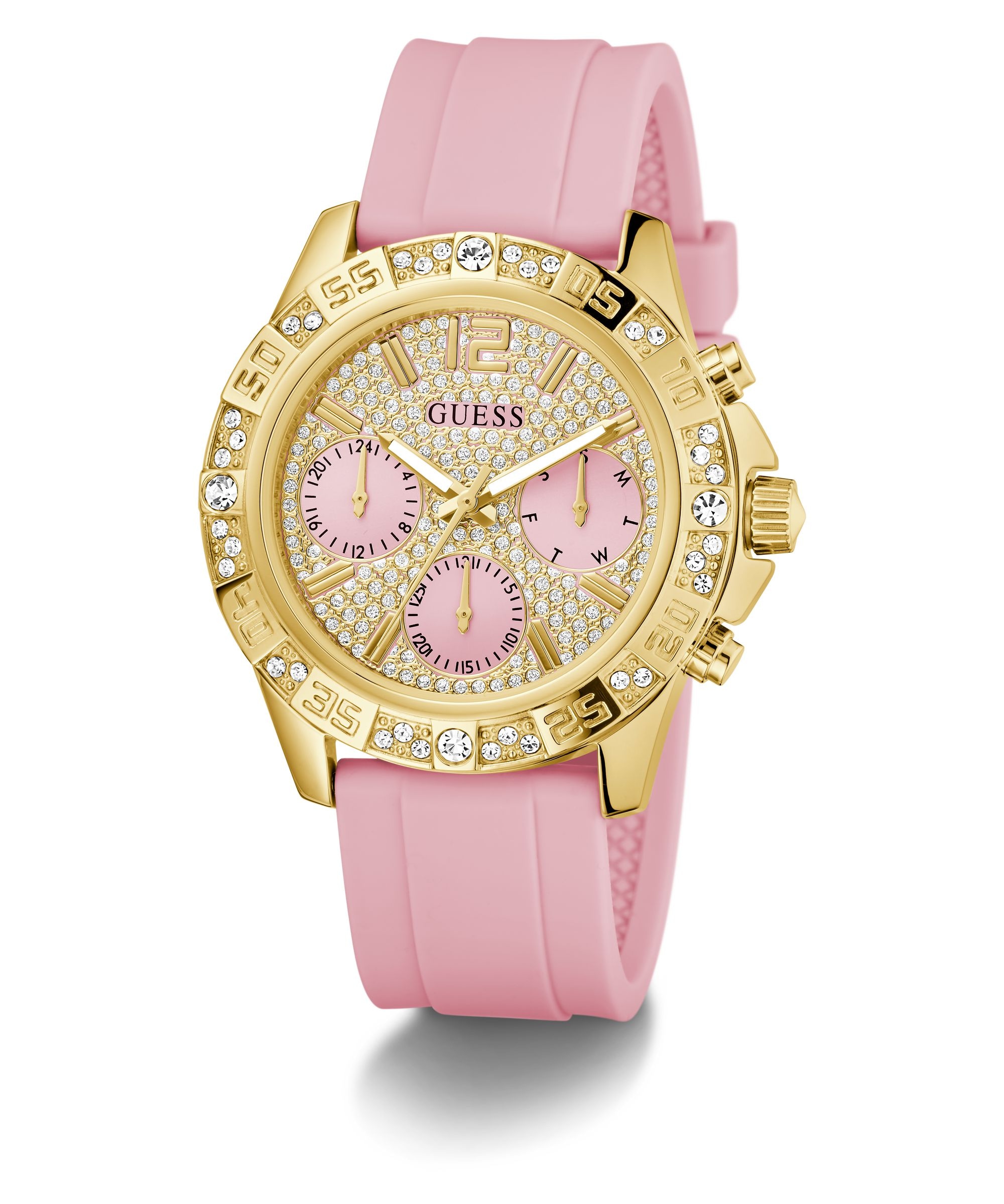Guess Quarzuhr »GUESS-MAJESTY« Armbanduhr, Damenuhr, Silikonarmband, analog, Wochentag, Tag